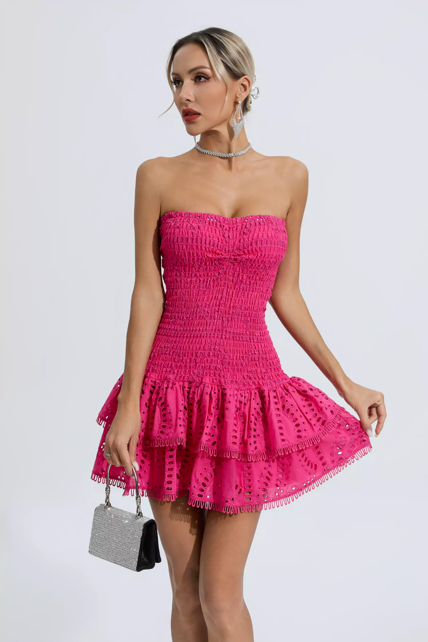 Bridget Rose Red Ruffle Mini Dress-CATCHALL