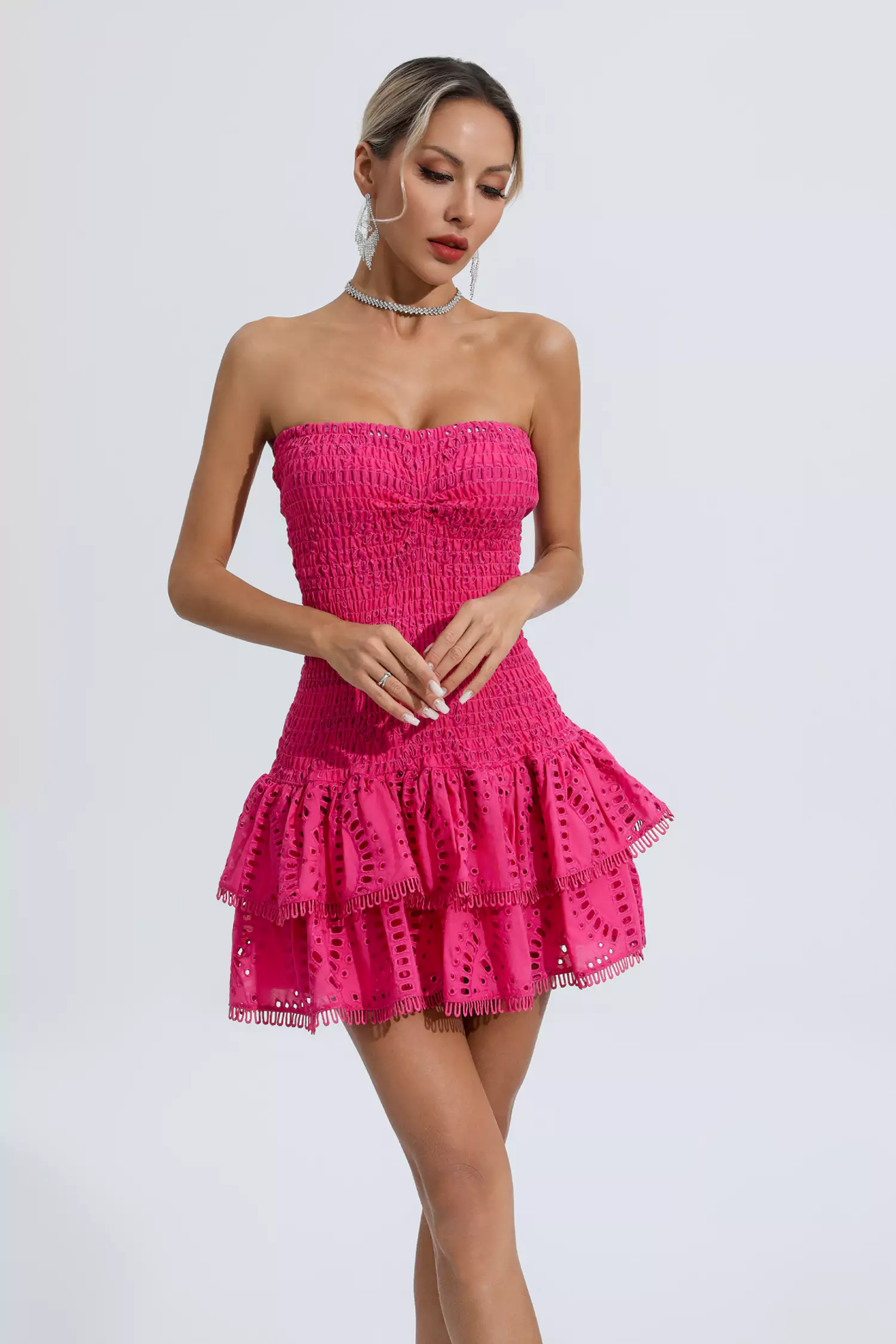 Bridget Rose Red Ruffle Mini Dress-CATCHALL