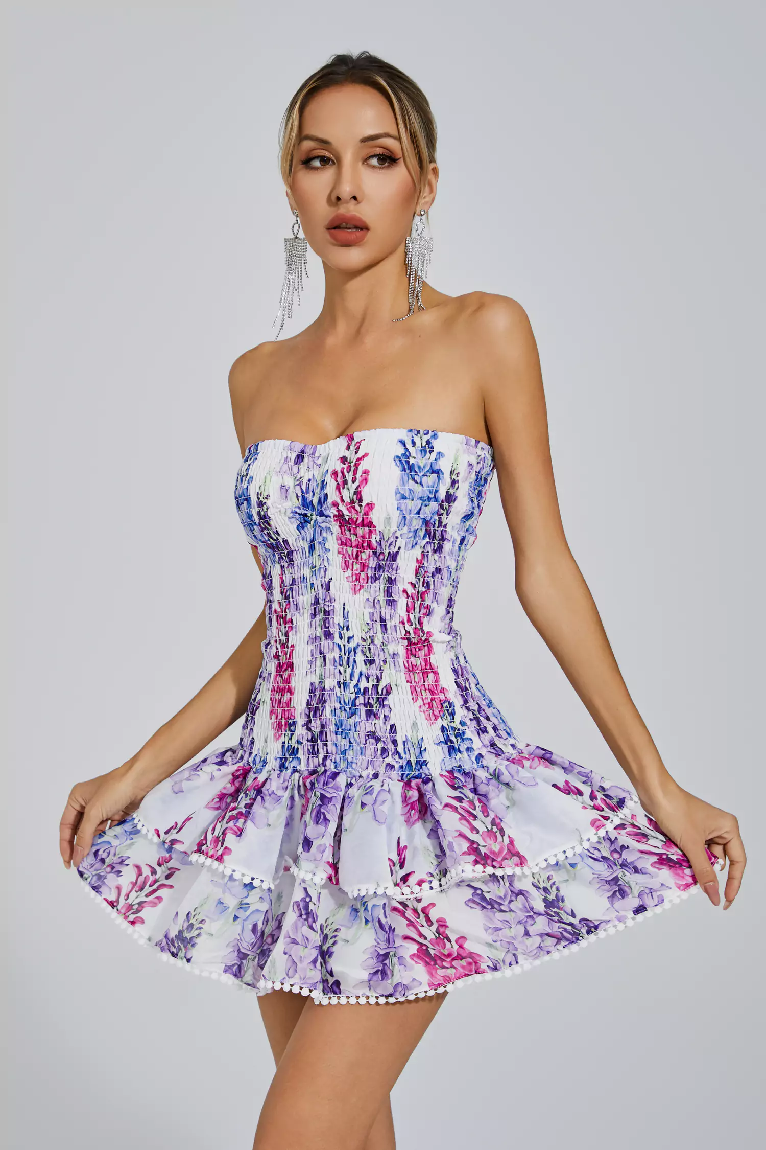 Bridget Floral Ruffle Mini Dress-CATCHALL