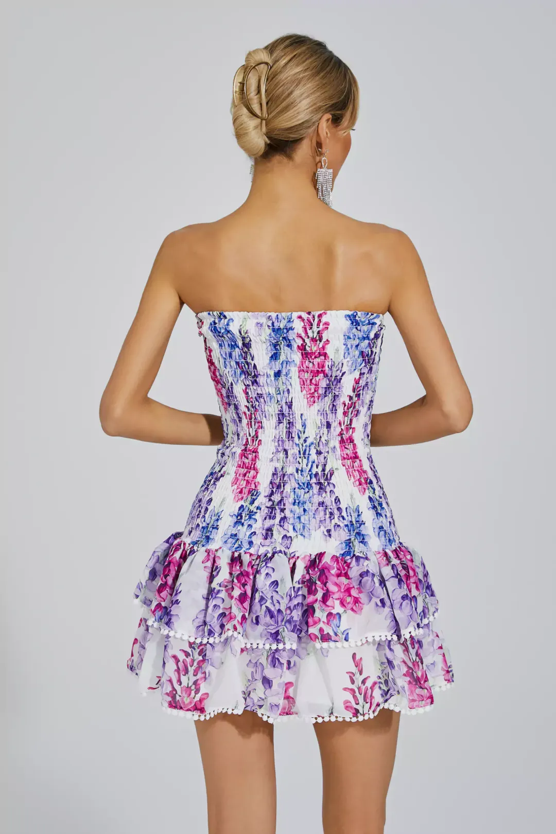 Ruffle flower applique beaded cami mini dress