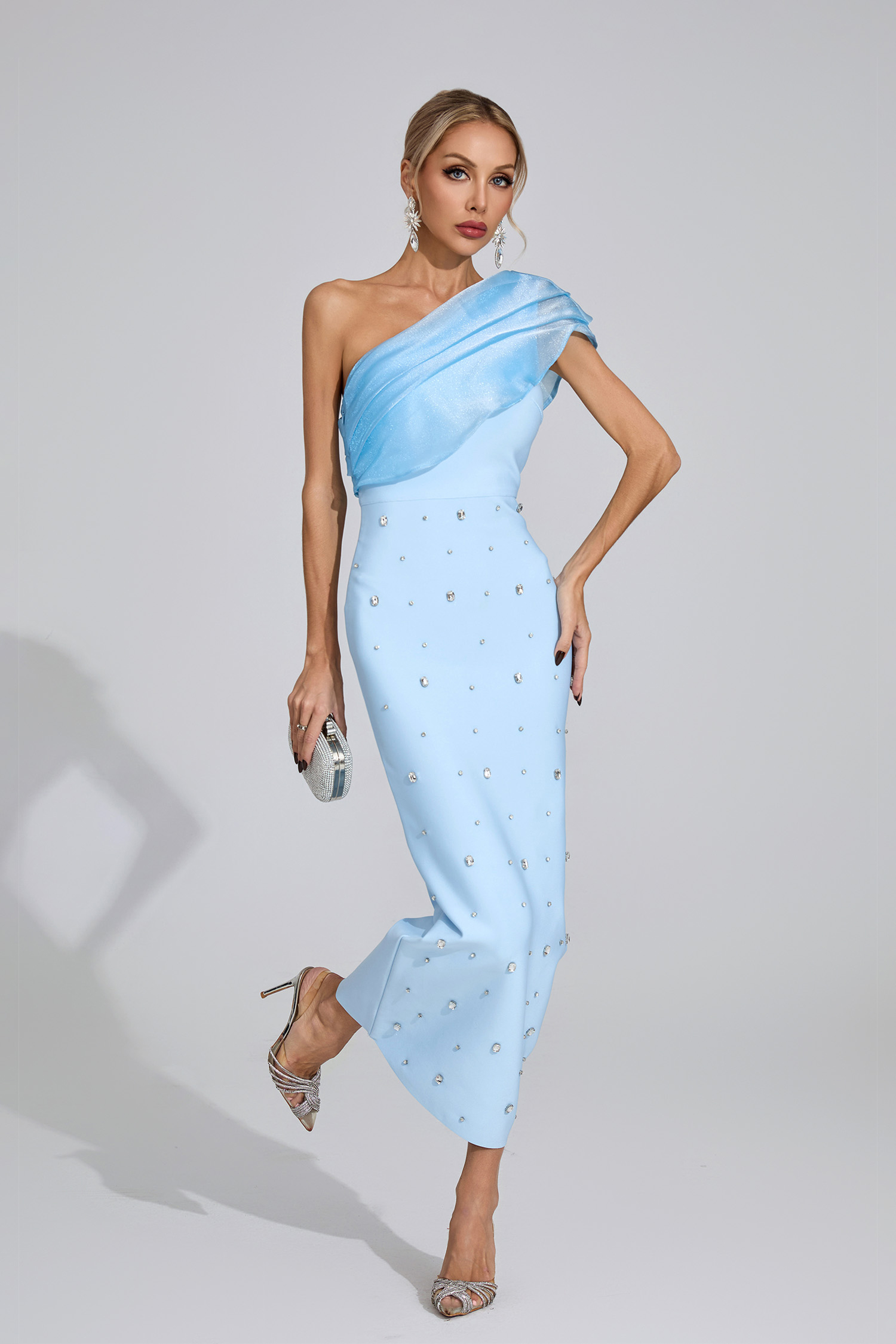 Broderick Rose Blue Diamond Bandage Dress