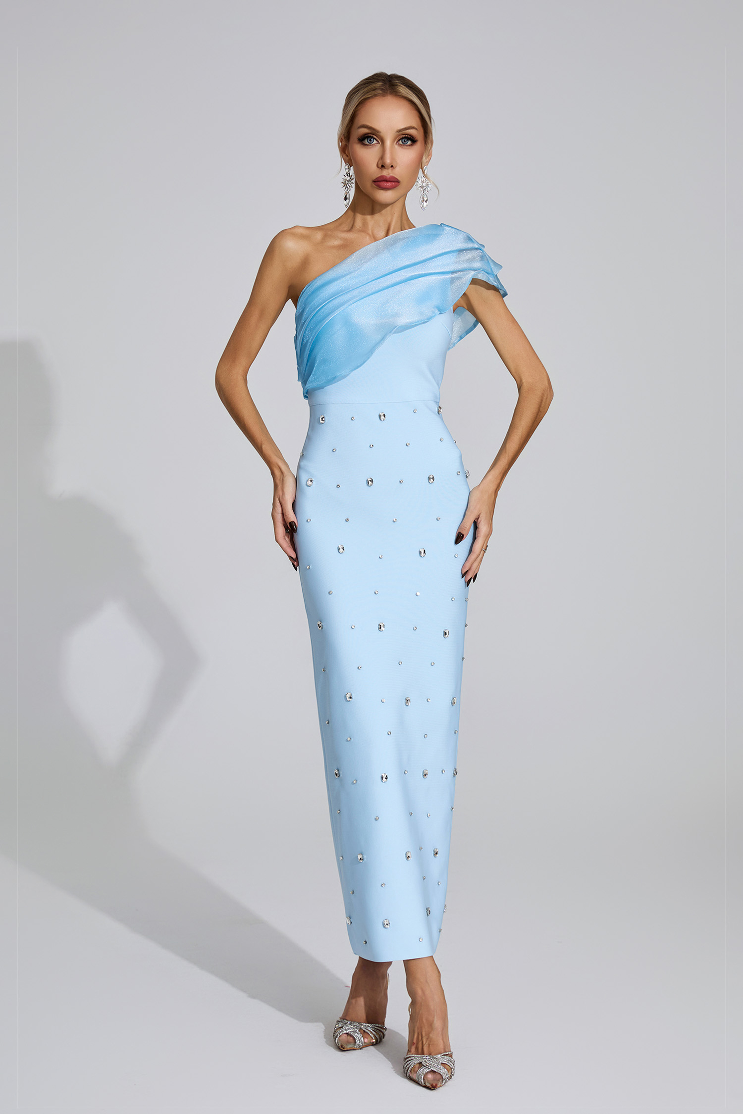 Broderick Rose Blue Diamond Bandage Dress