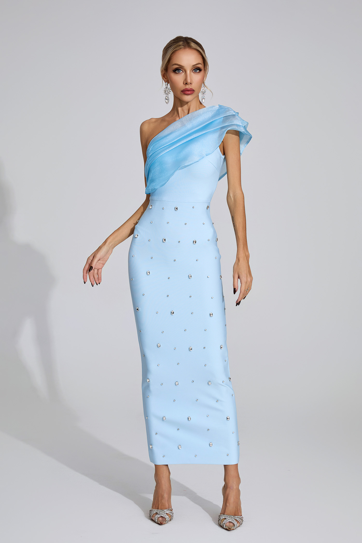 Broderick Rose Blue Diamond Bandage Dress