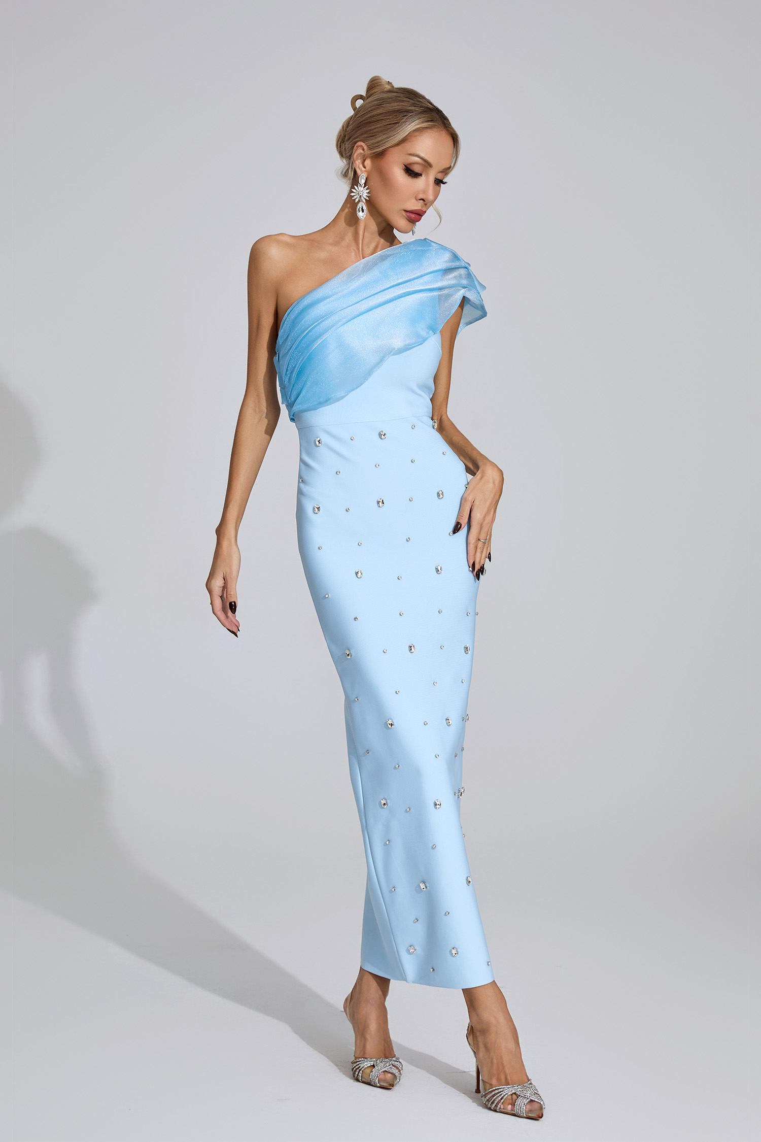Broderick Rose Blue Diamond Bandage Dress