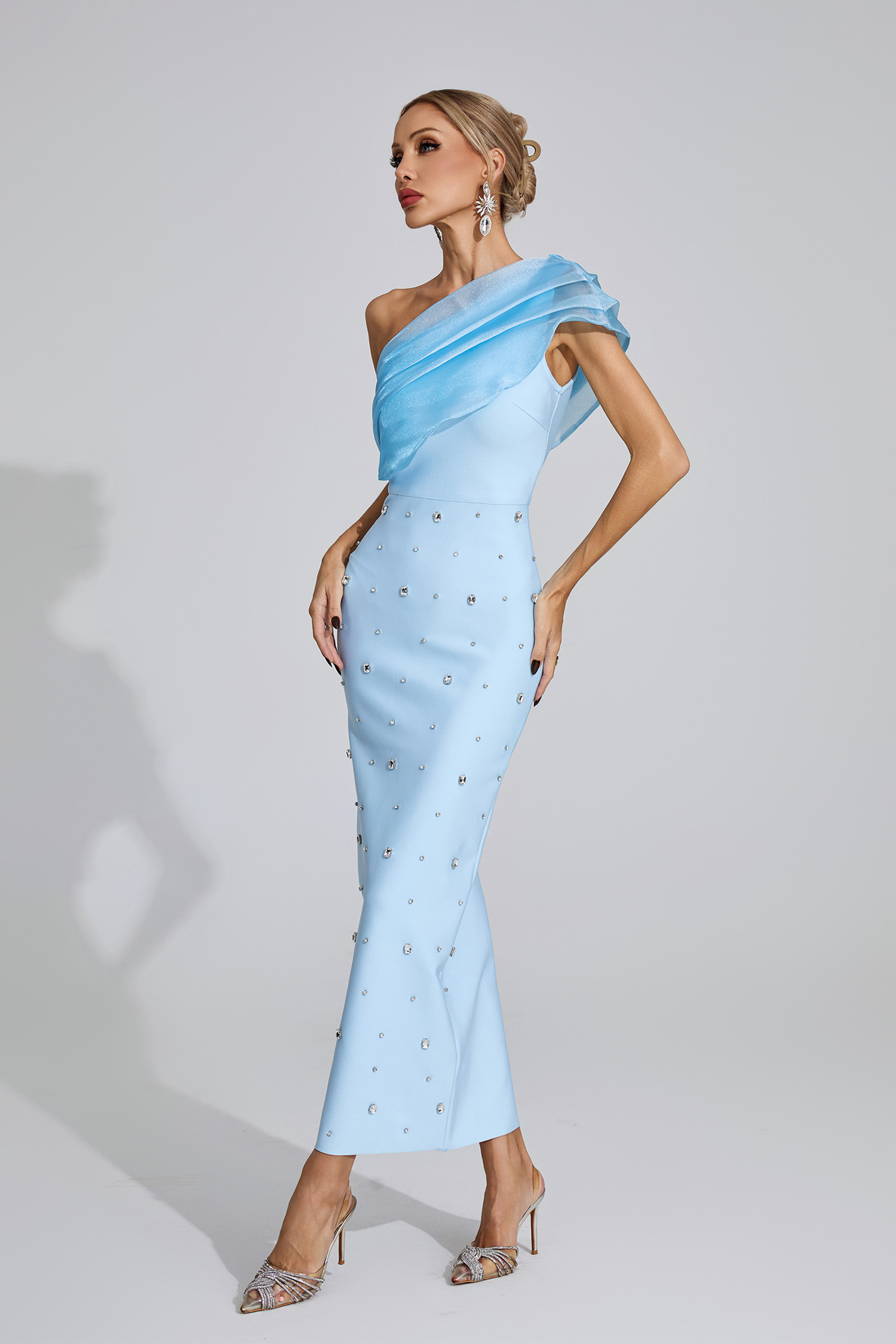 Broderick Rose Blue Diamond Bandage Dress