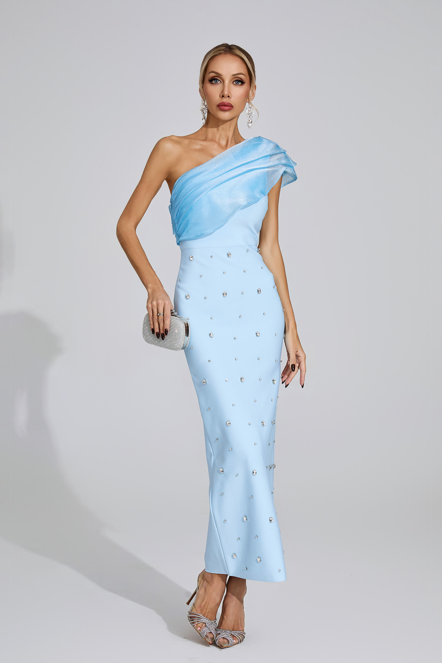 Broderick Rose Blue Diamond Bandage Dress