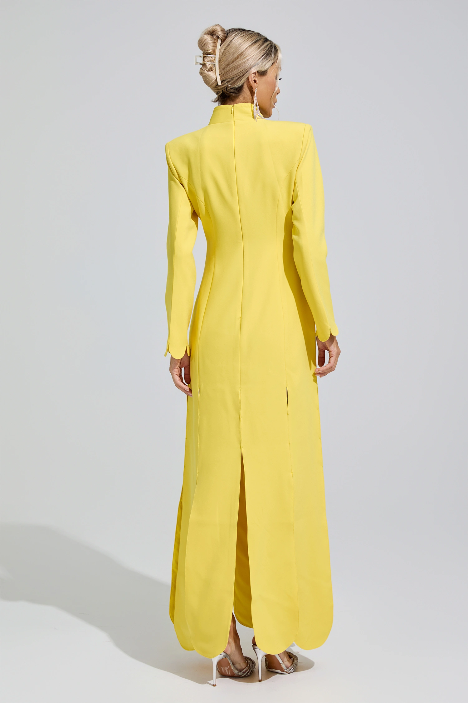 Brontë Yellow V-Neck High Slit Evening Dress