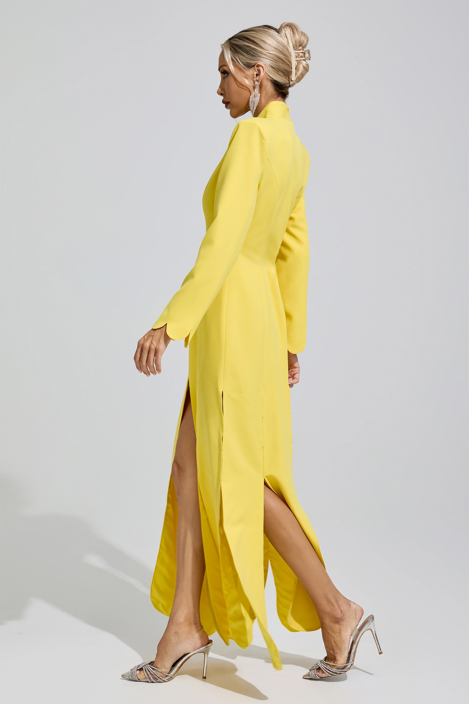 Brontë Yellow V-Neck High Slit Evening Dress