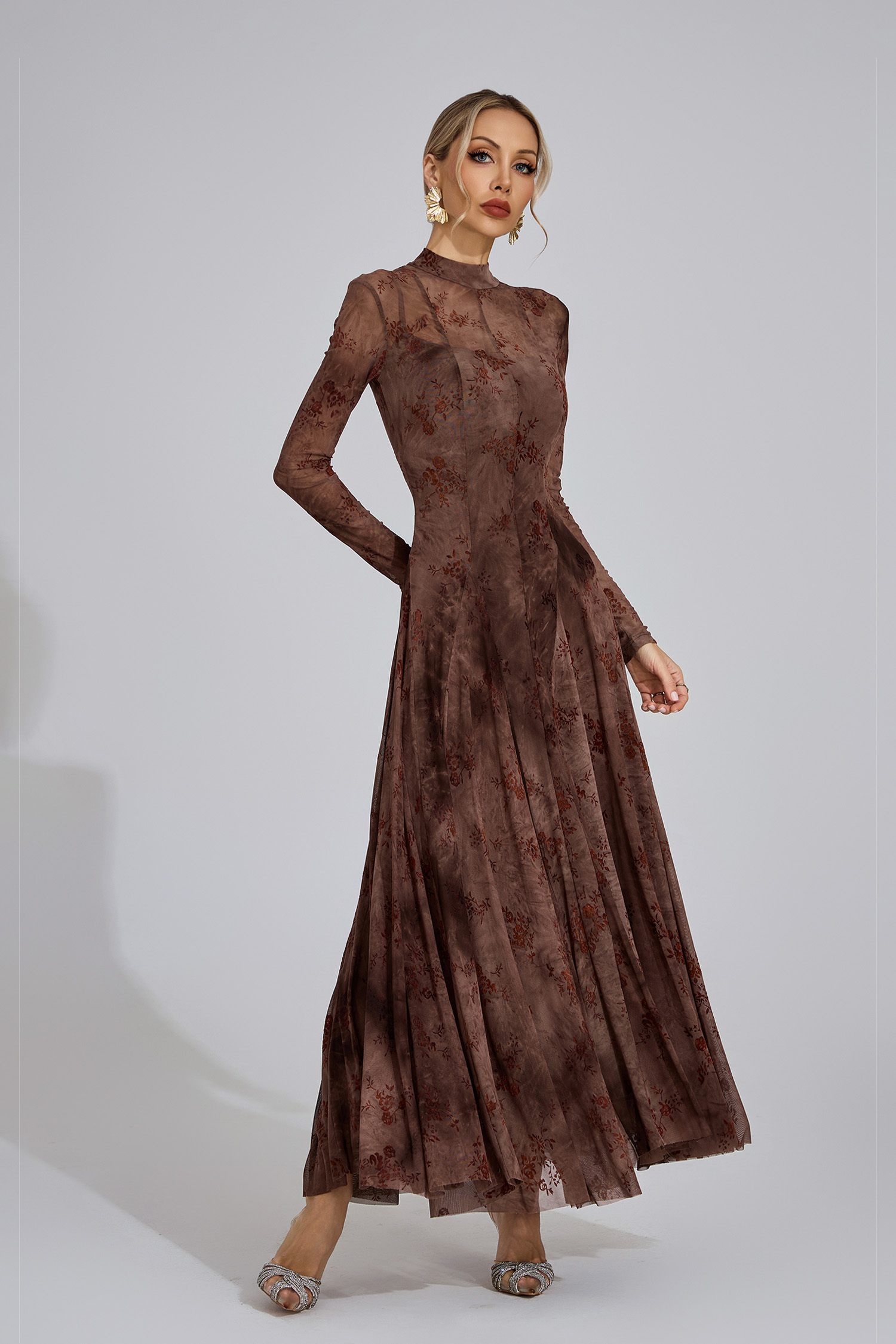 Bronwen Khaki Floral Growth Maxi Dress