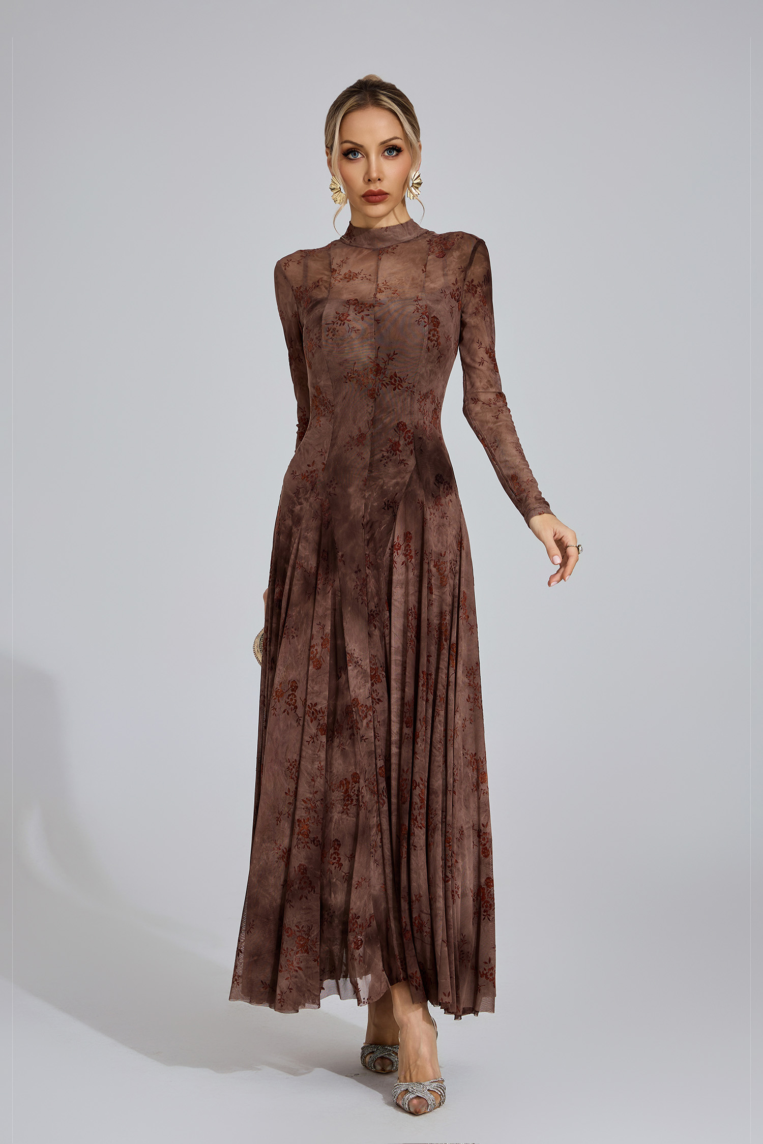 Bronwen Khaki Floral Growth Maxi Dress