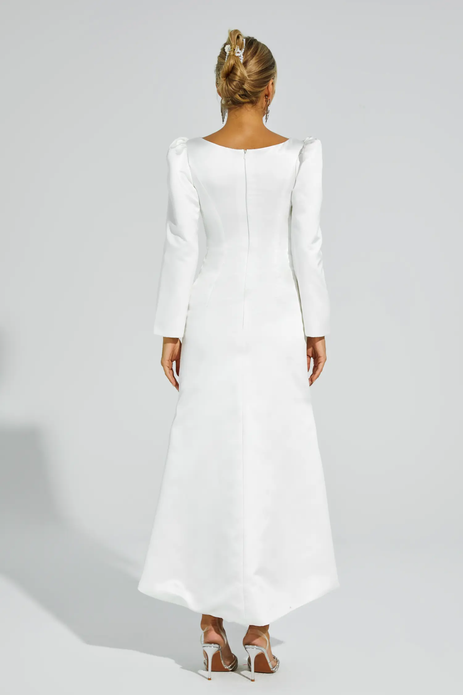 Bruno White Satin Evening Dress-CATCHALL