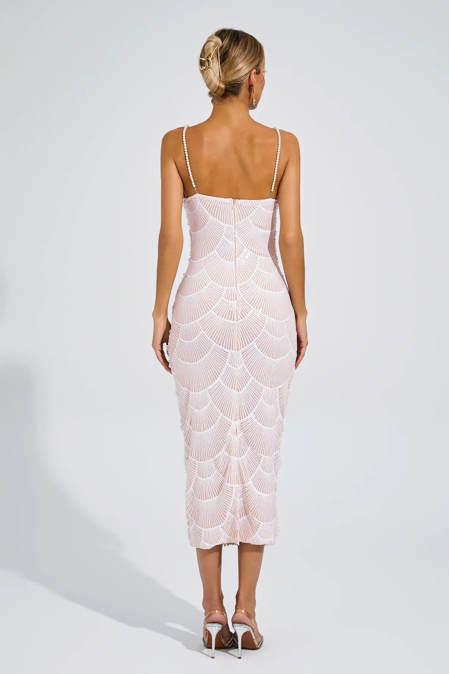 Bryce Beige Pearls Midi Slip Dress-CATCHALL