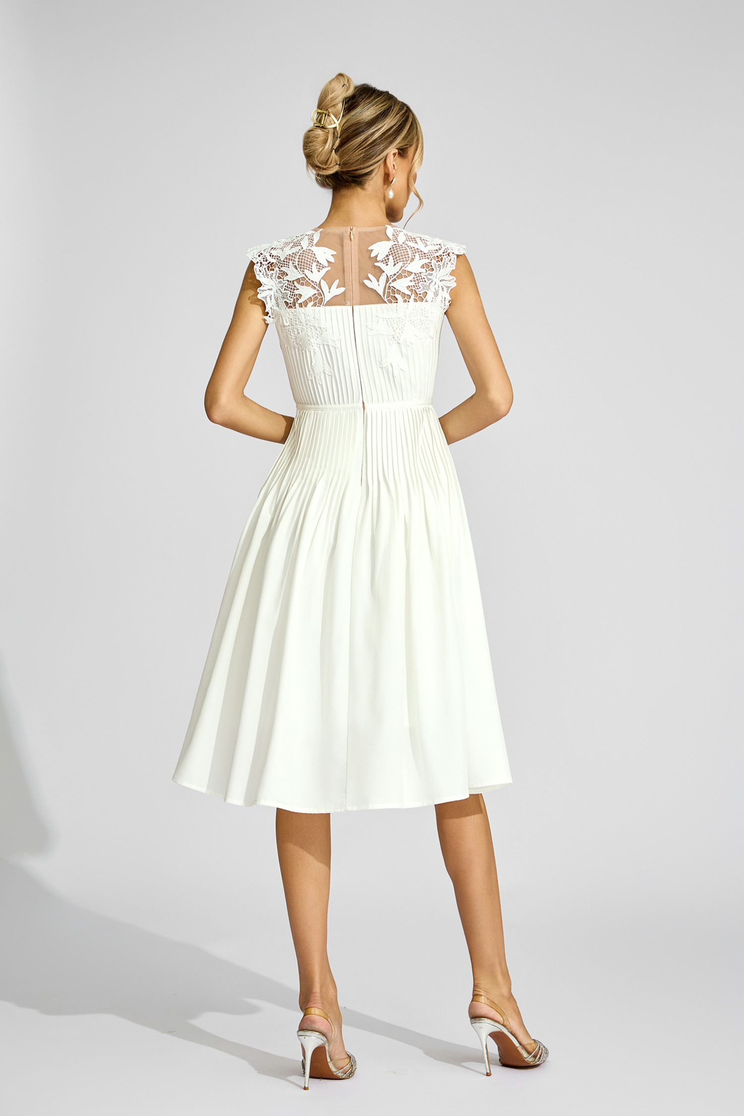 Burns White Lace Embellished Midi Dress