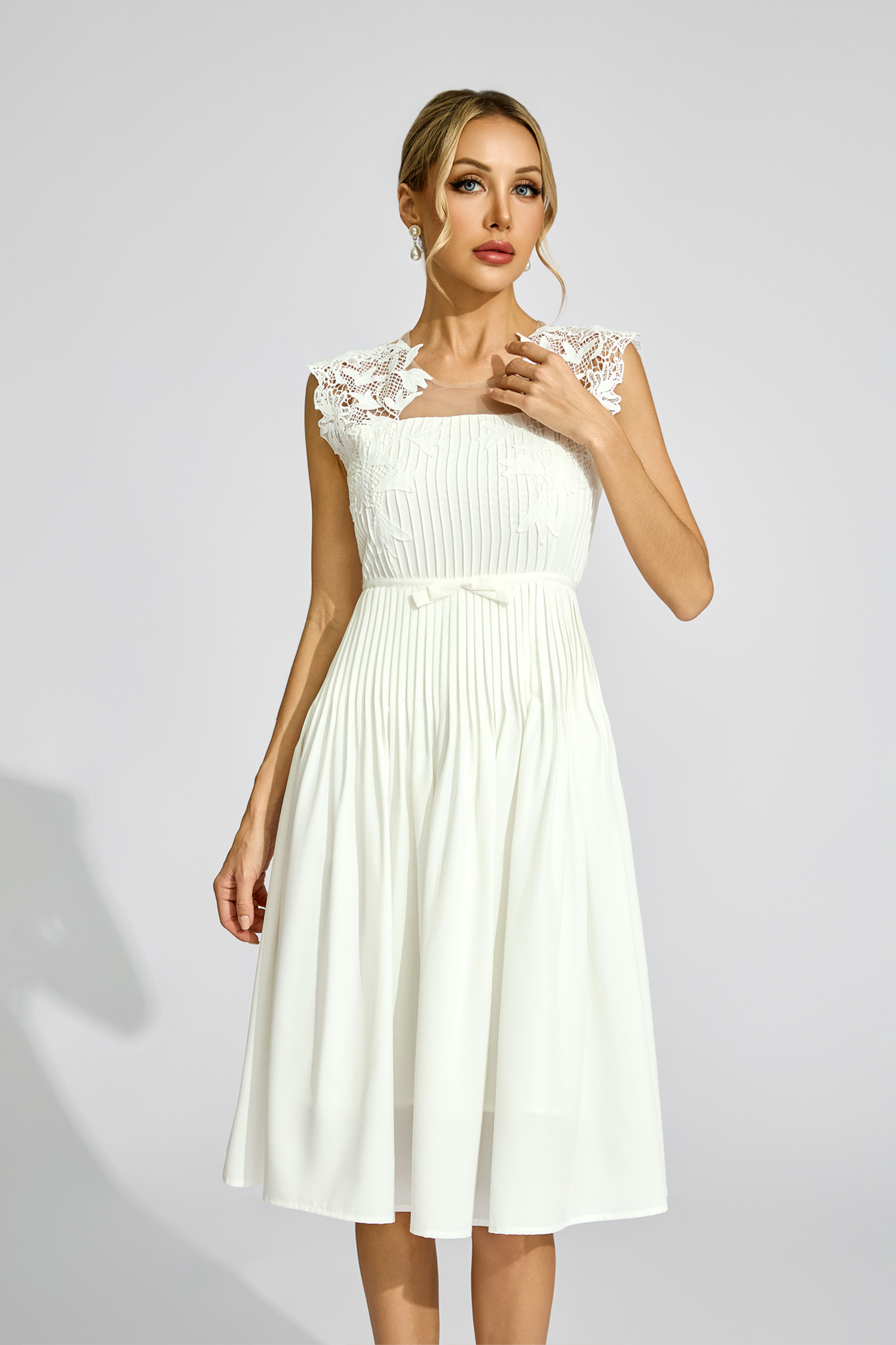 Burns White Lace Embellished Midi Dress