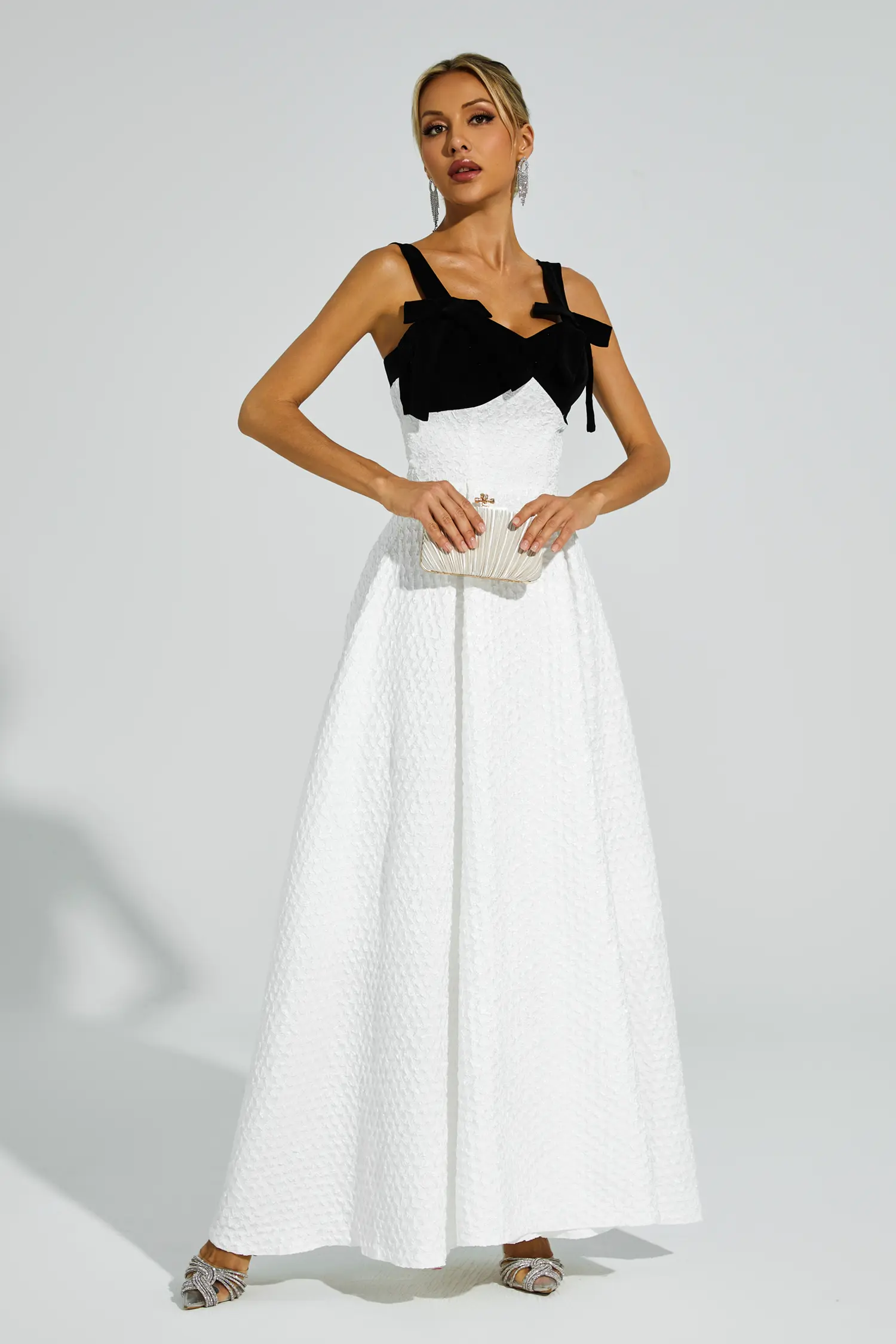 Camp White Bow Tie Slip Dress-CATCHALL