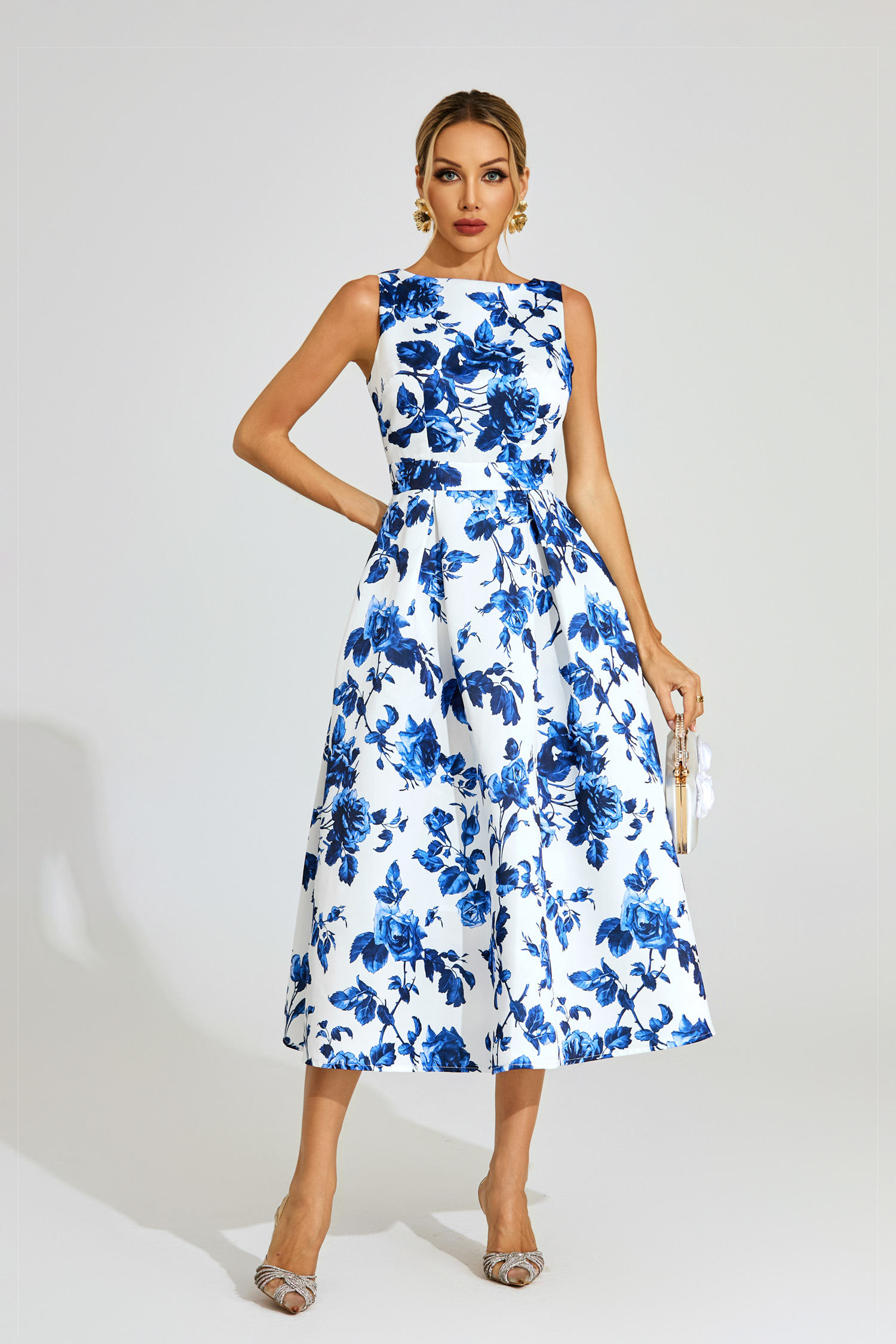 Candice Blue Floral Midi Dress