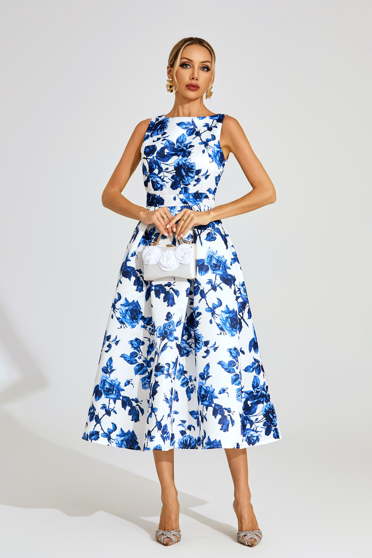 Candice Blue Floral Midi Dress