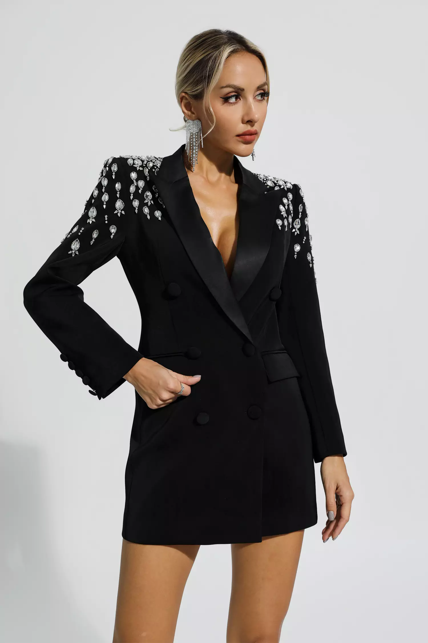 Capri Black Diamond Embellishment Blazer Dress-CATCHALL