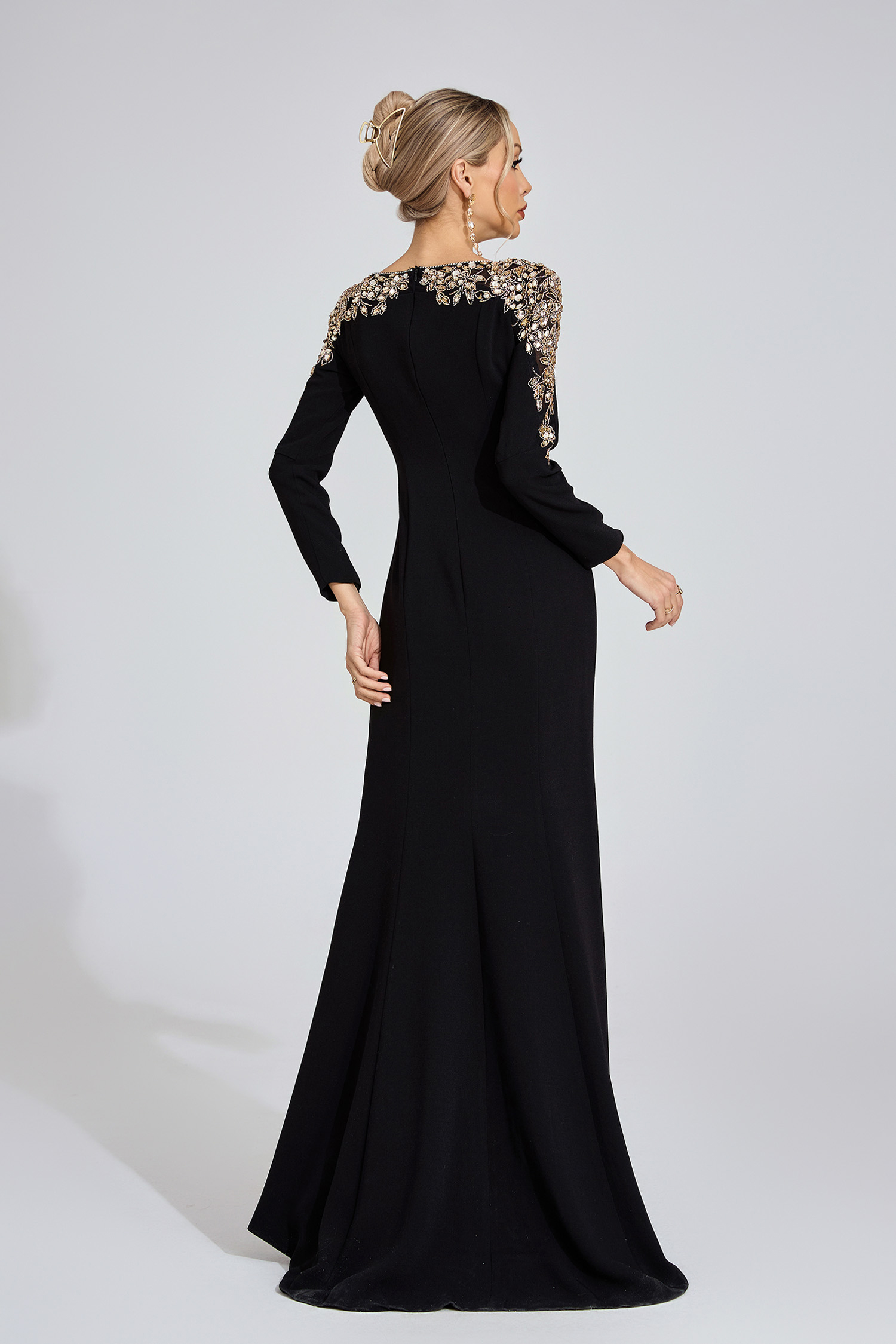 Carys Black Gold-Shoulder Maxi Dress