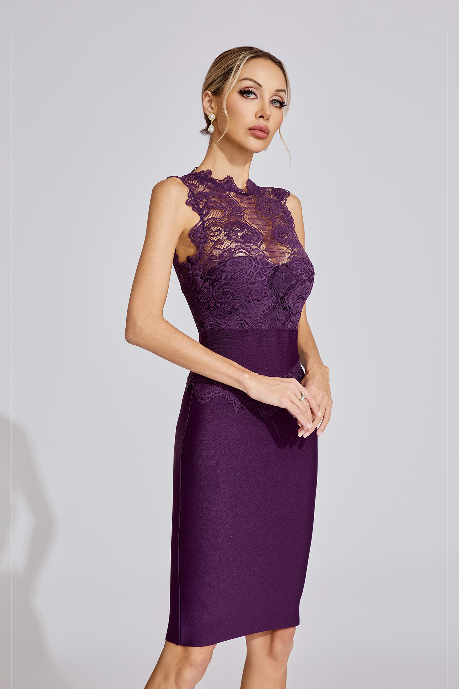 Cascade Purple Lace Bandage Dress