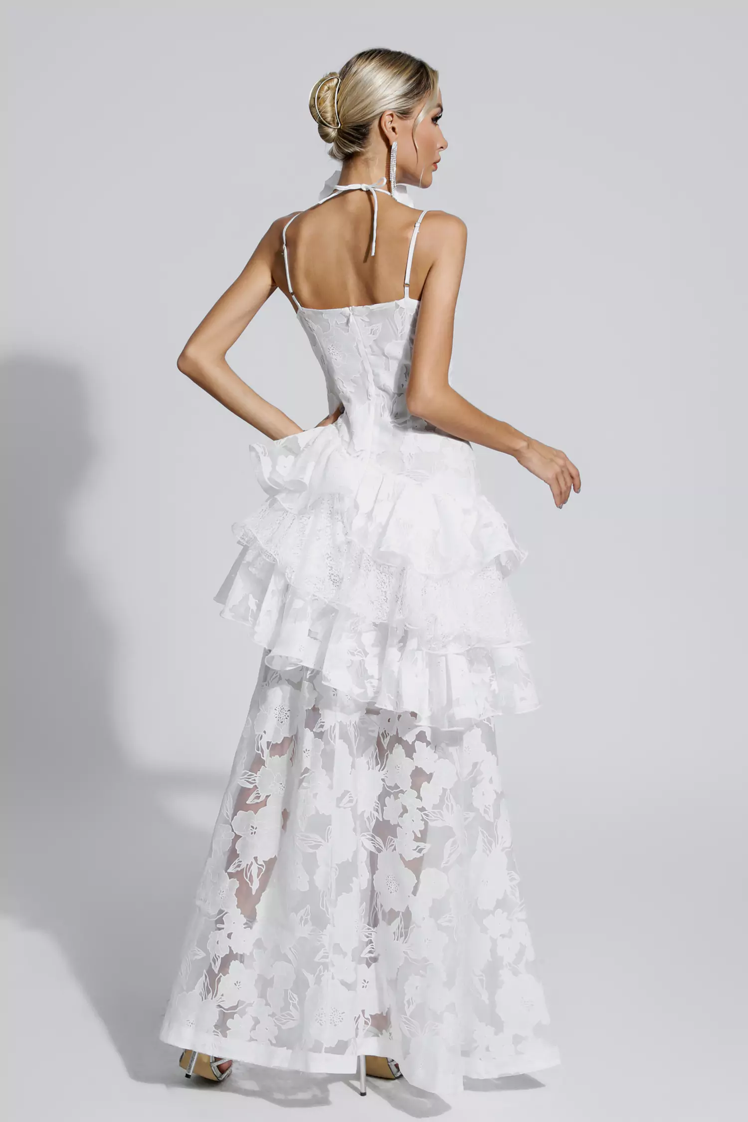 Cassandra White Cut Out Floral Maxi Dress-CATCHALL