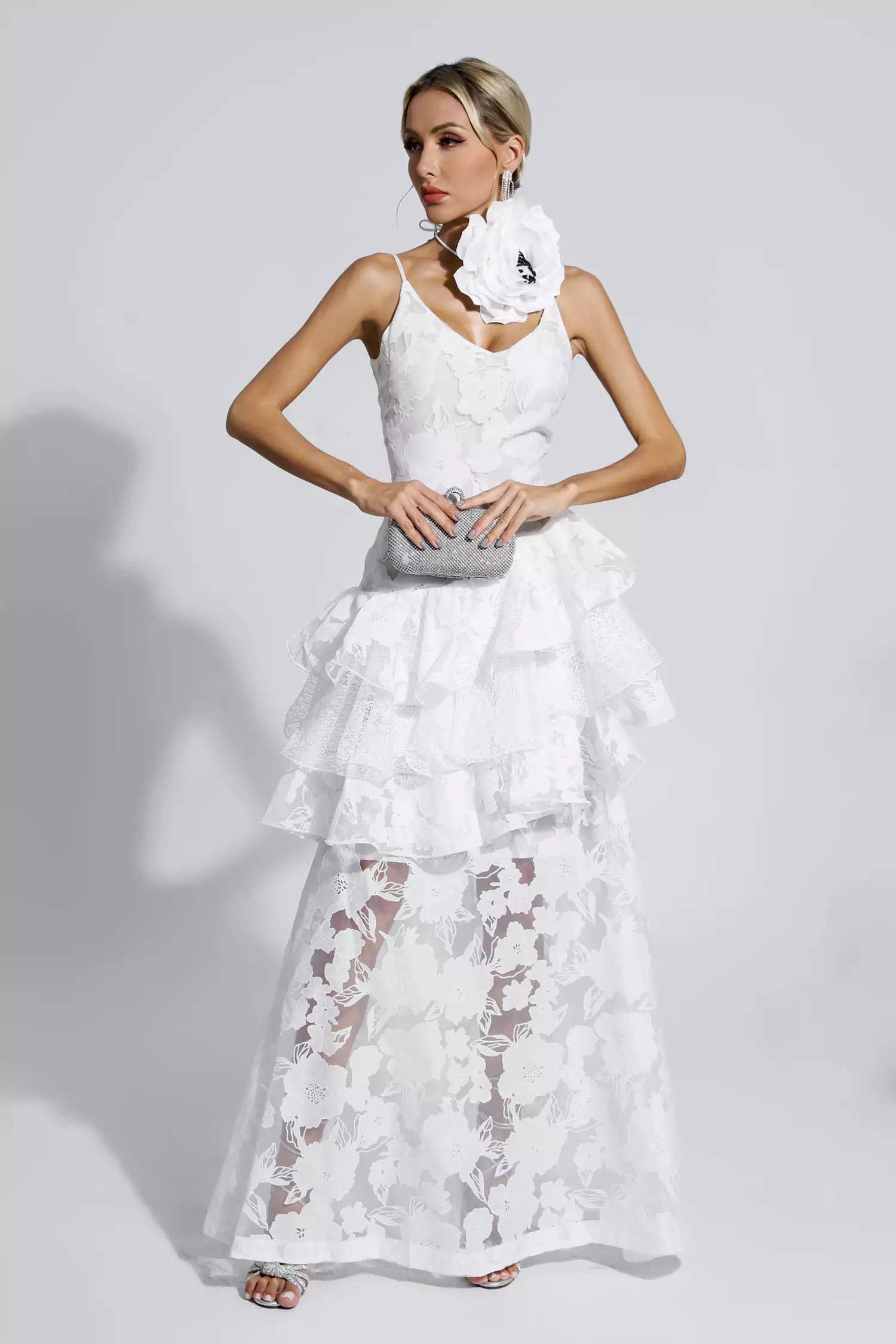 Cassandra White Cut Out Floral Maxi Dress