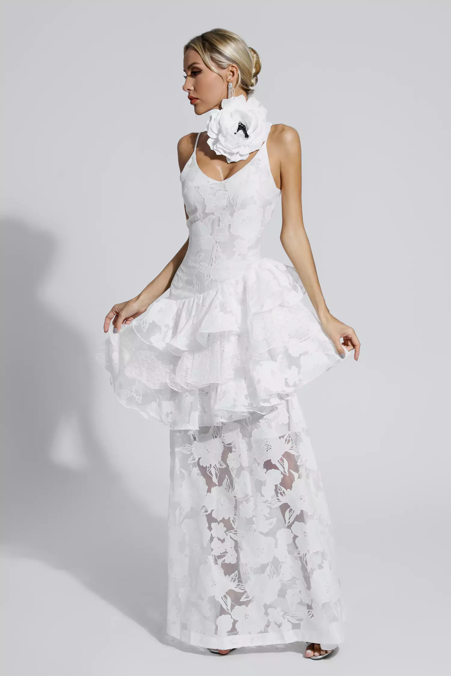 Cassandra White Cut Out Floral Maxi Dress-CATCHALL