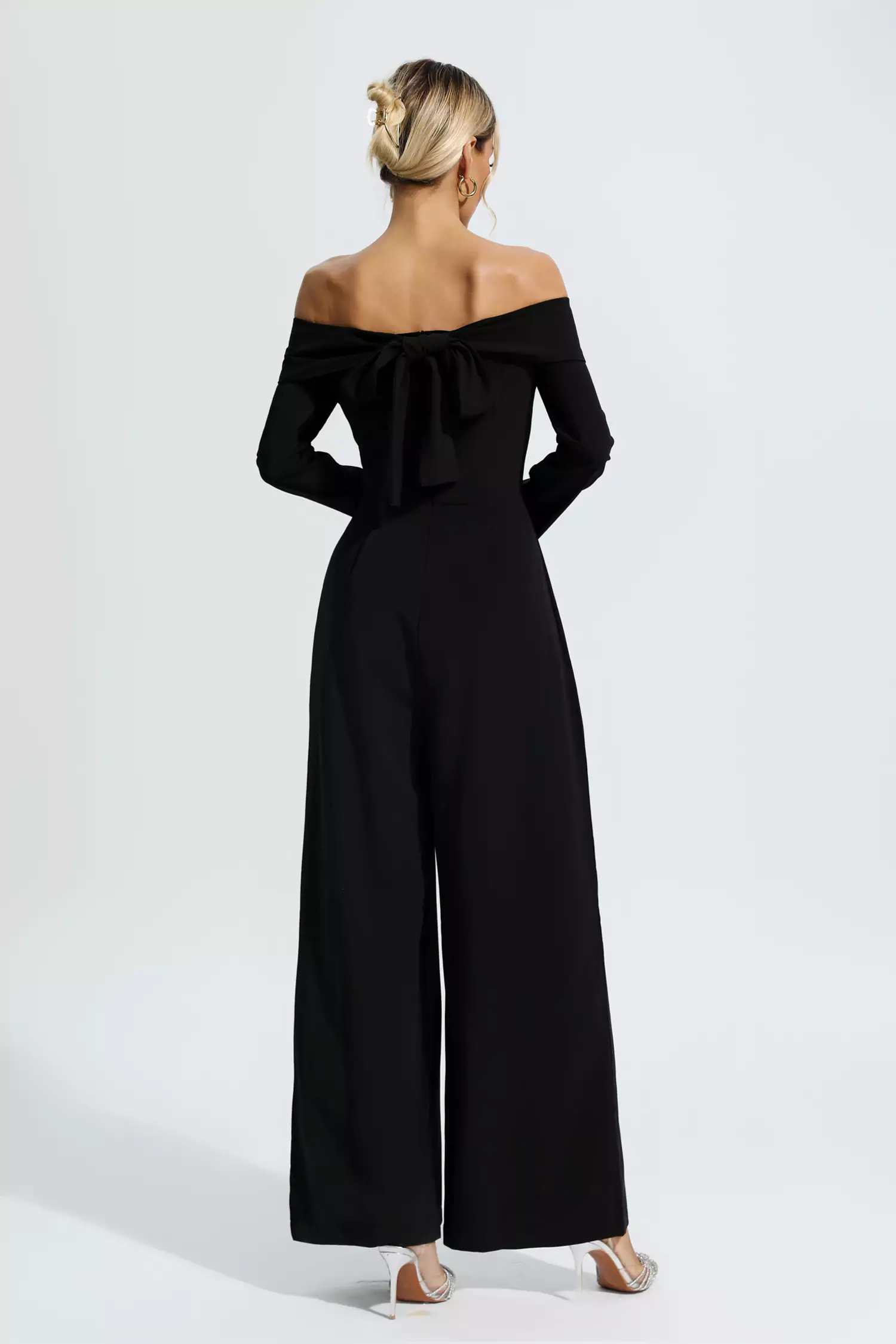 Cassidy Black Off Shoulder Drape Jumpsuit-CATCHALL