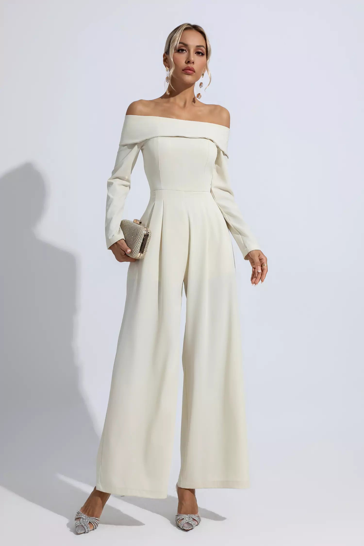 Cassidy Apricot Off Shoulder Drape Jumpsuit-CATCHALL