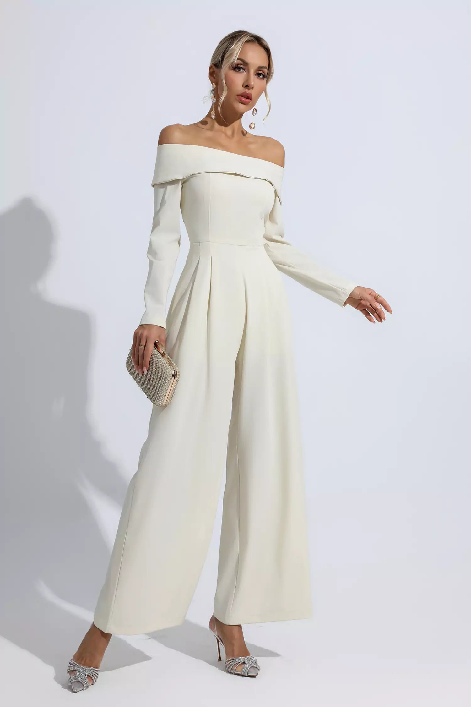 Cassidy Apricot Off Shoulder Drape Jumpsuit-CATCHALL