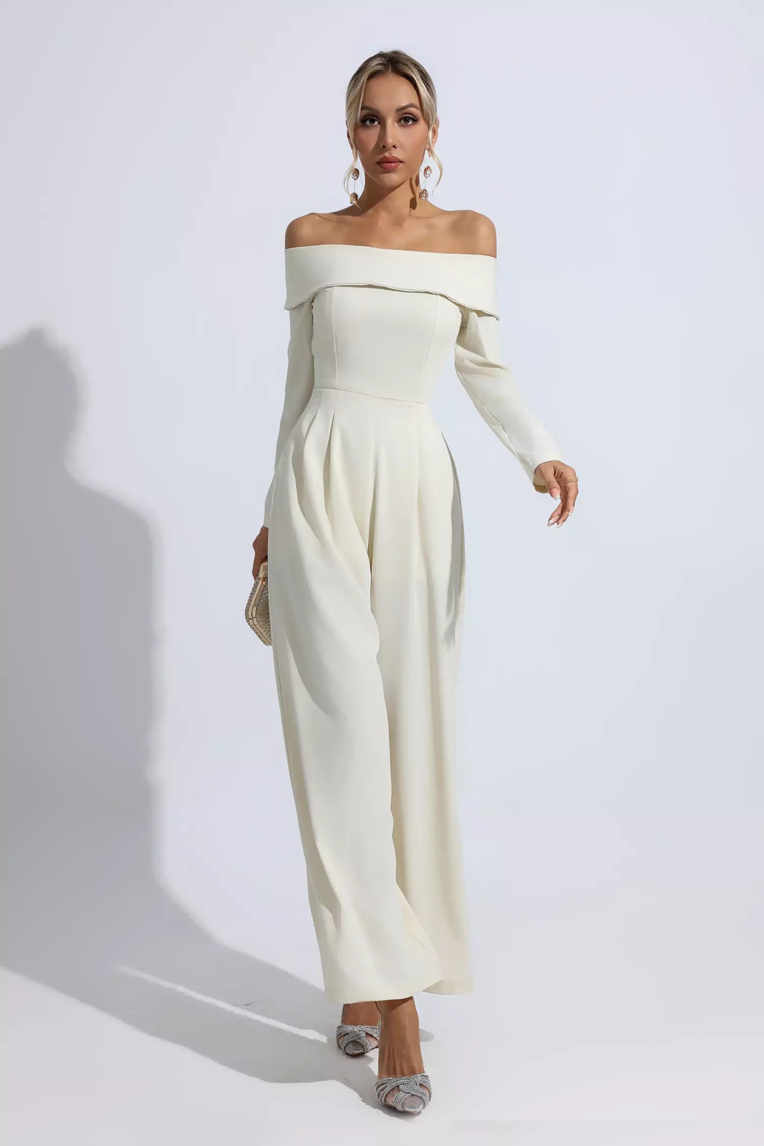 Cassidy Apricot Off Shoulder Drape Jumpsuit-CATCHALL