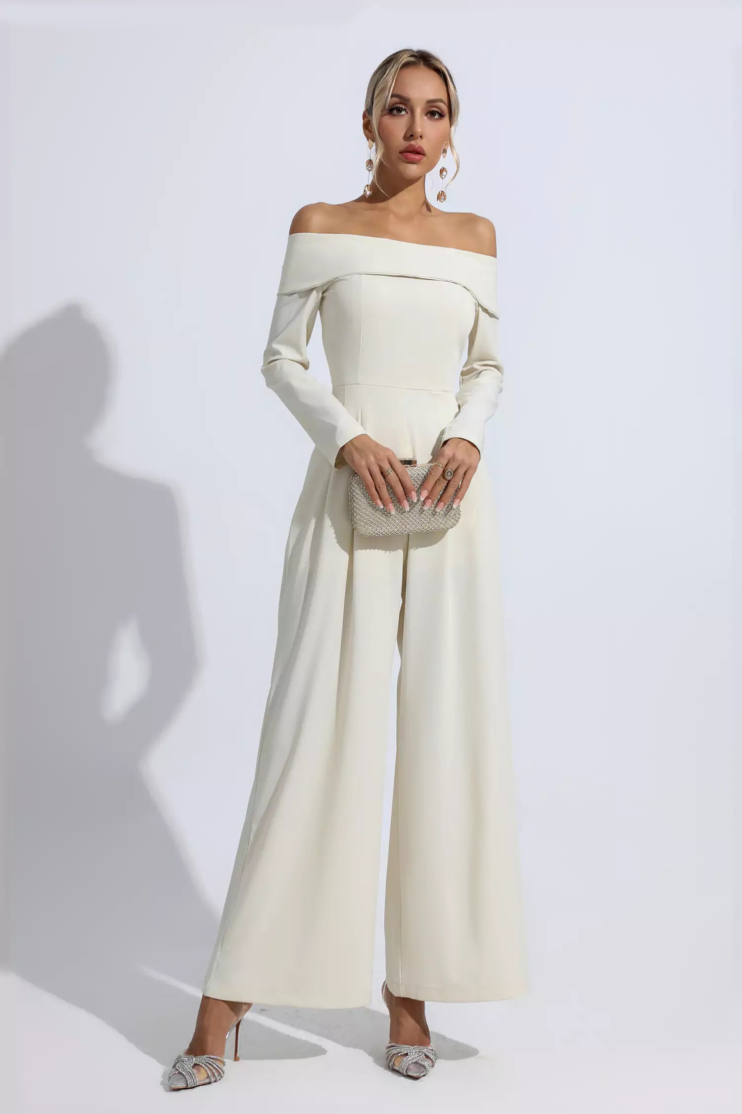 Cassidy Apricot Off Shoulder Drape Jumpsuit-CATCHALL