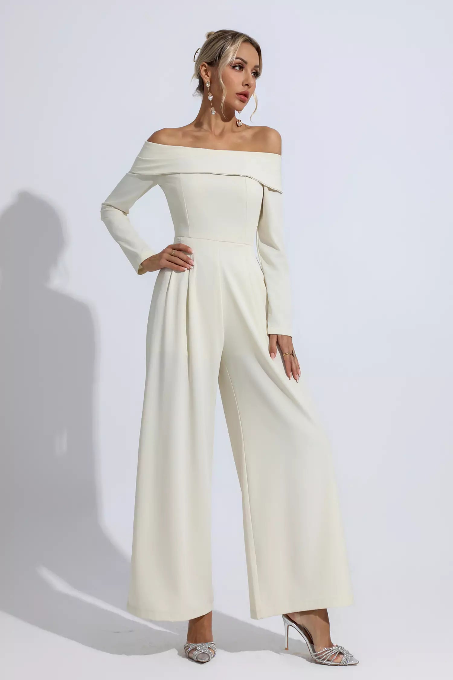 Cassidy Apricot Off Shoulder Drape Jumpsuit-CATCHALL
