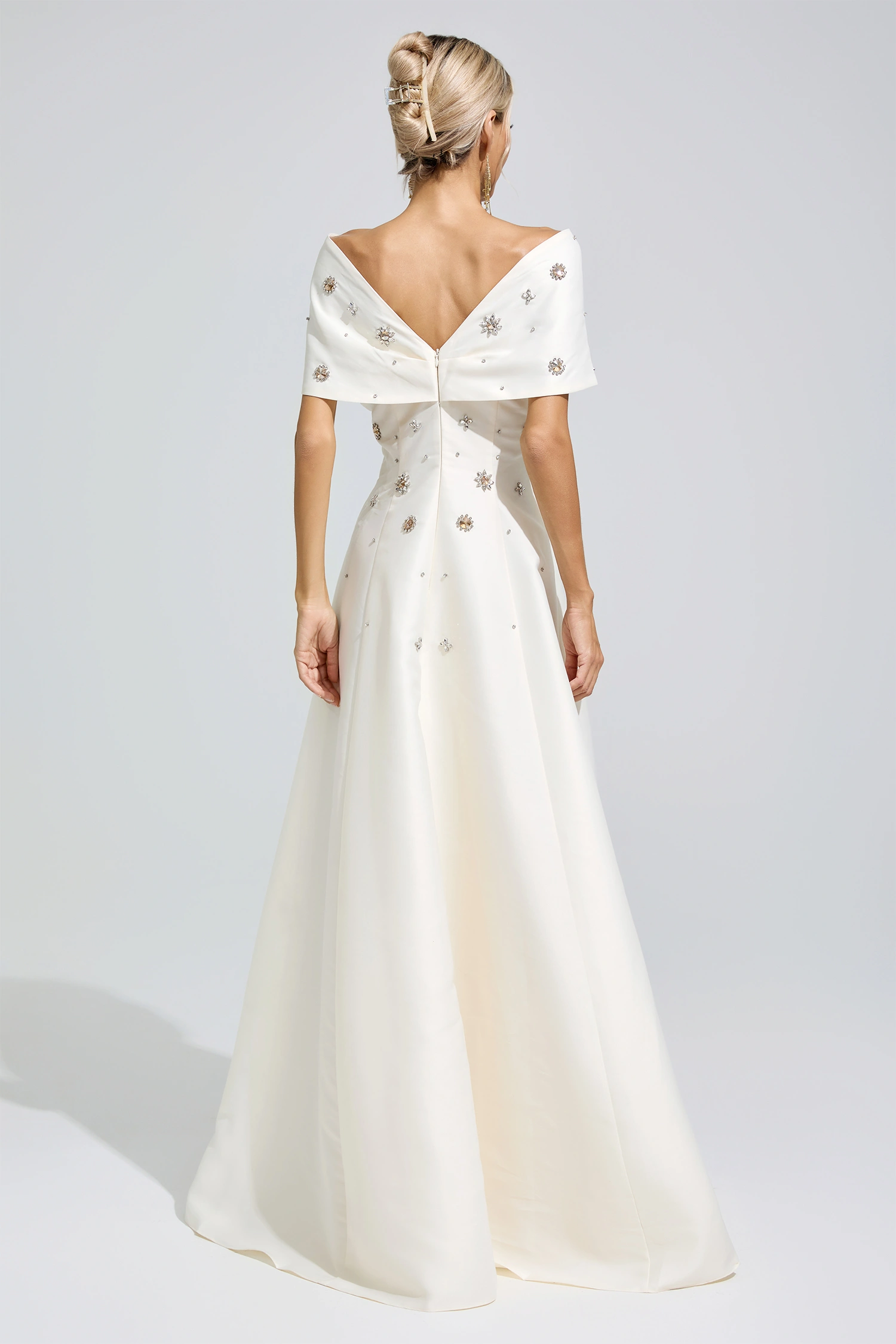 Castile Apricot Beaded Rhinestone Formal Dress