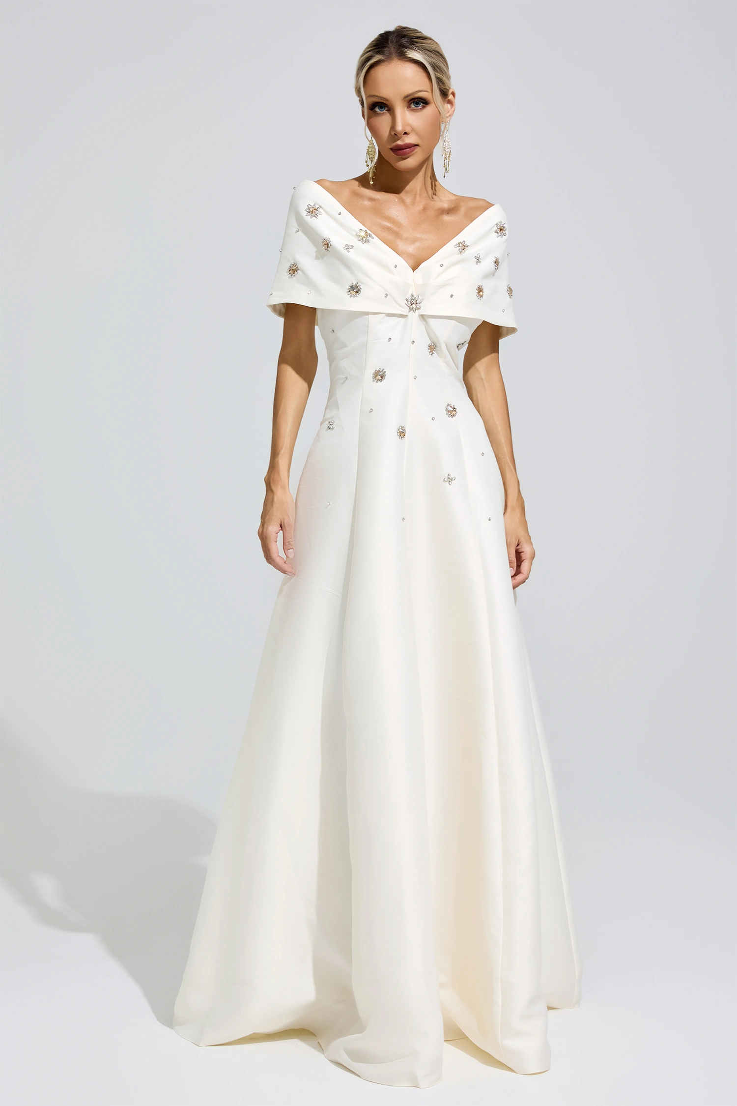 Castile Apricot Beaded Rhinestone Formal Dress