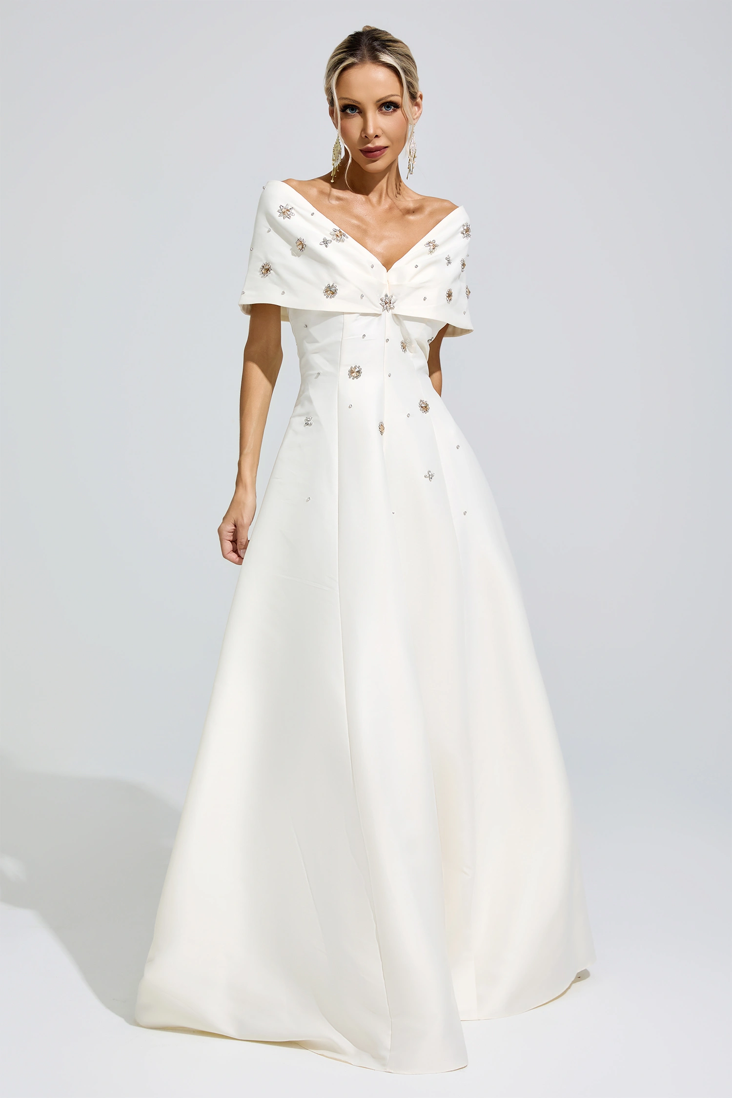 Castile Apricot Beaded Rhinestone Formal Dress