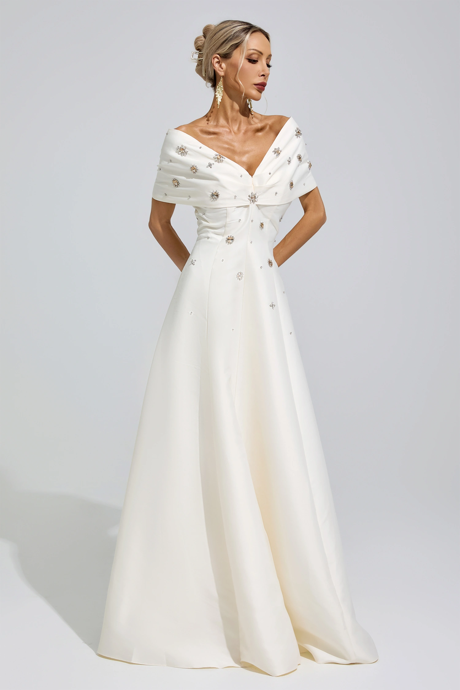 Castile Apricot Beaded Rhinestone Formal Dress