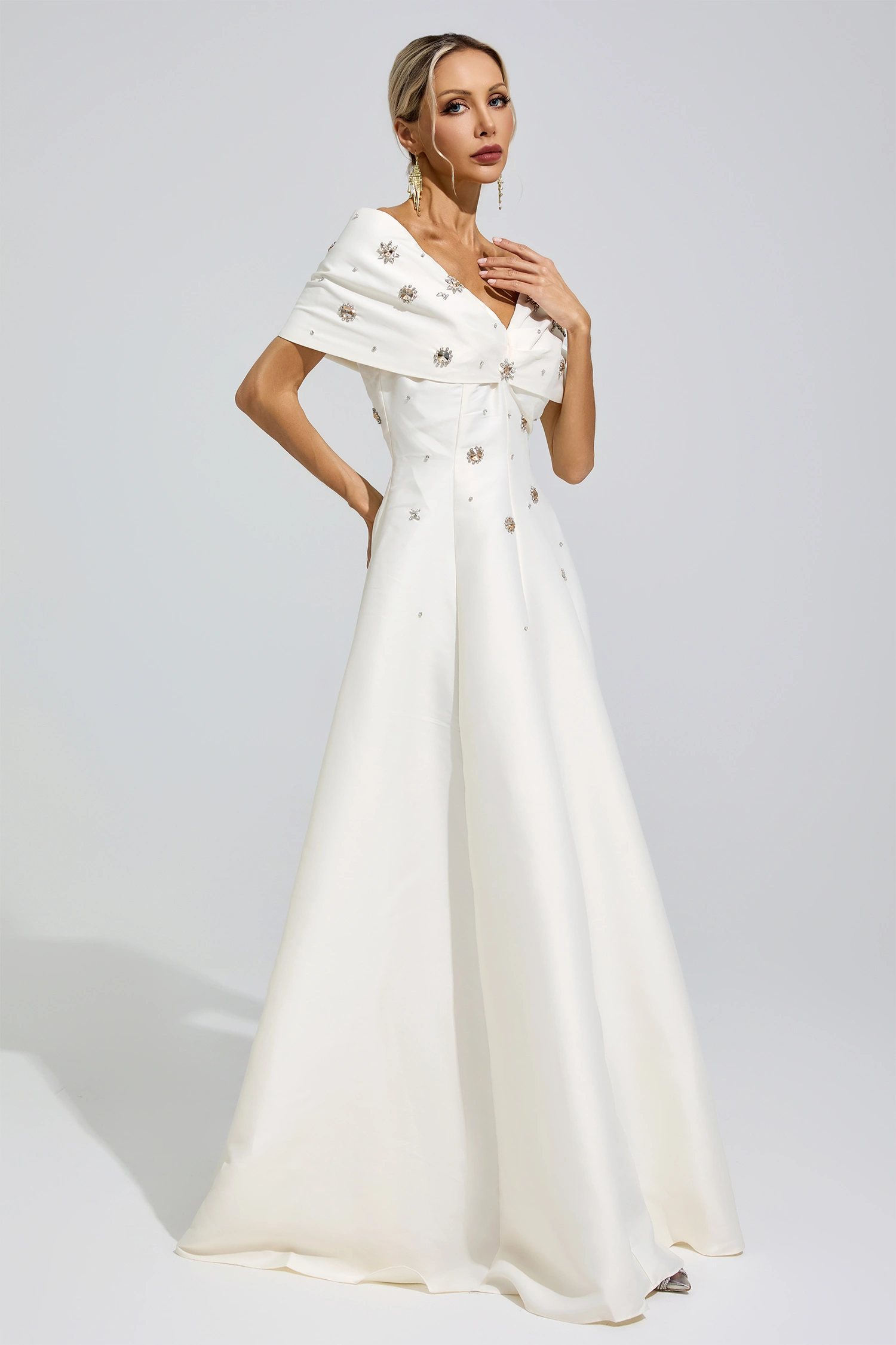 Castile Apricot Beaded Rhinestone Formal Dress