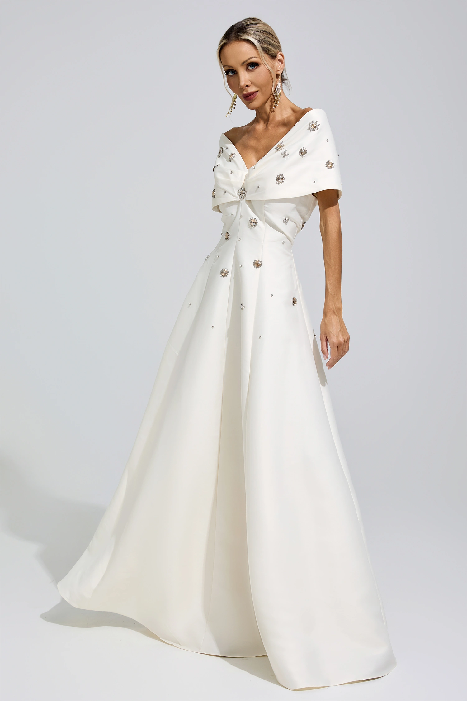 Castile Apricot Beaded Rhinestone Formal Dress
