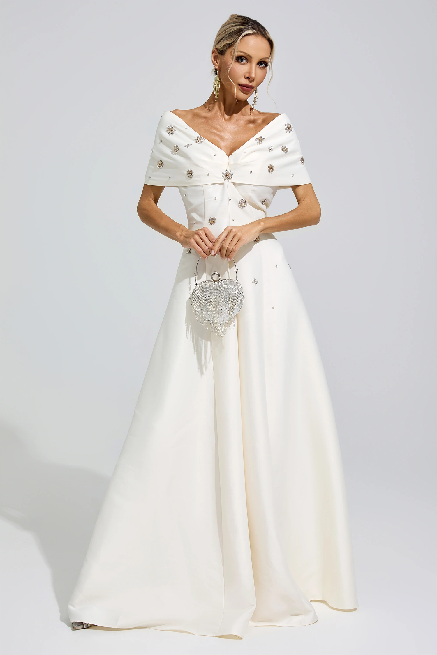 Castile Apricot Beaded Rhinestone Formal Dress