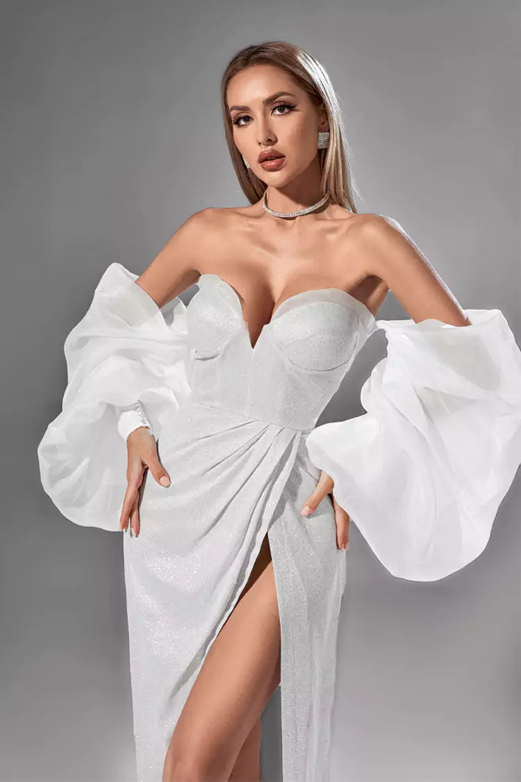 Cataleya White Puff Sleeves Maxi Dress - Catchall