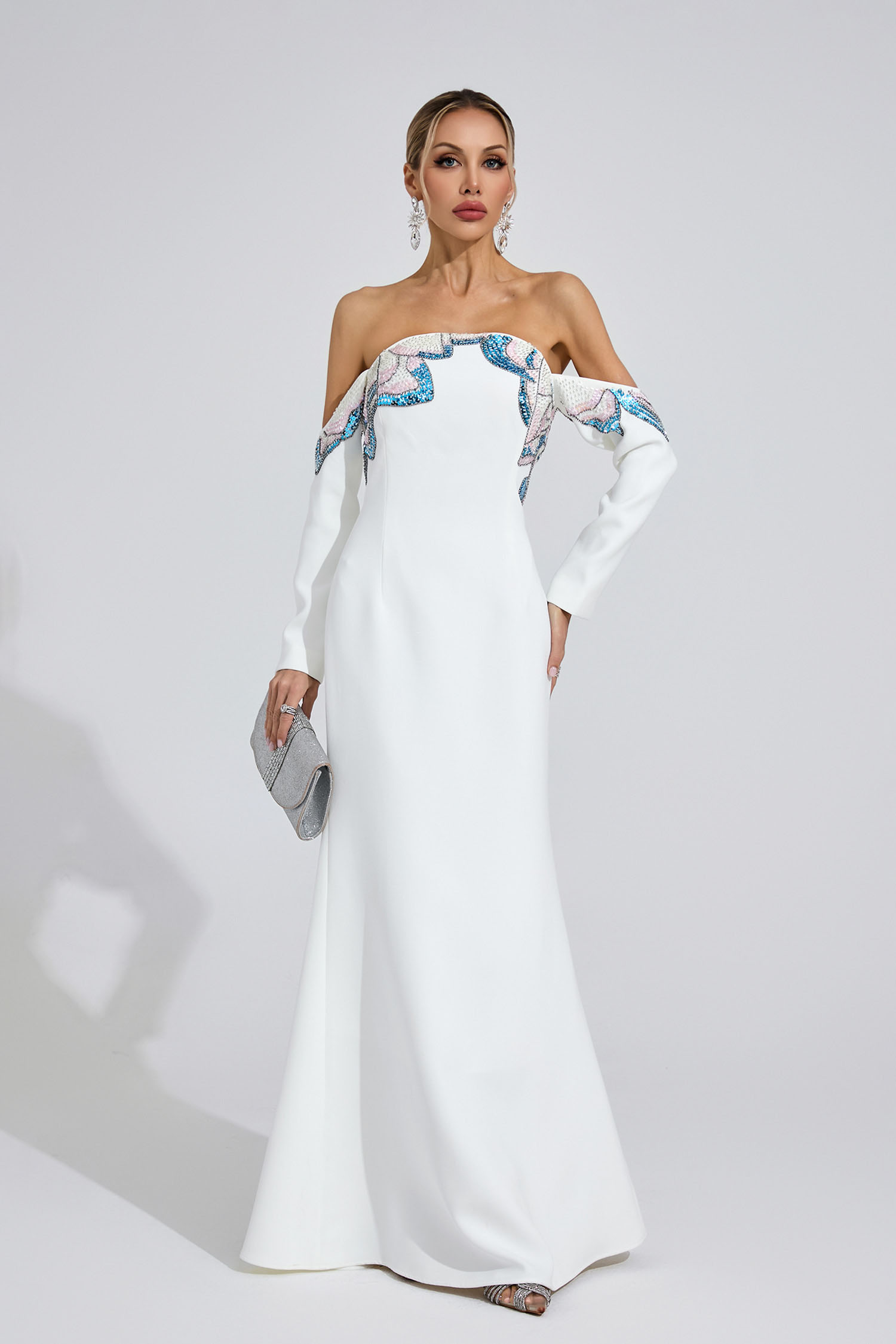 Catrin White Diamond Maxi Dress