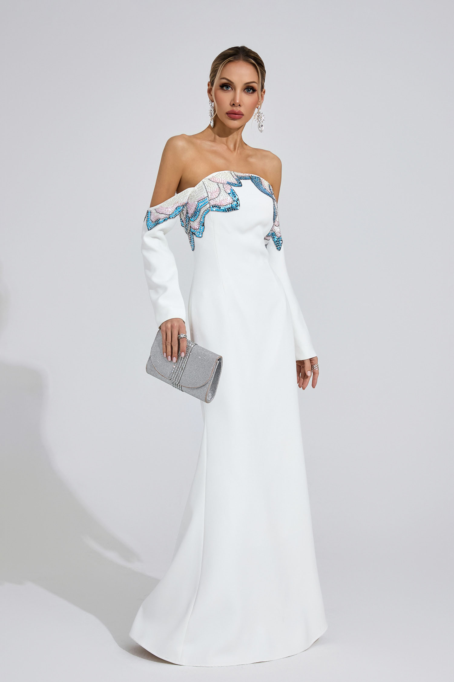 Catrin White Diamond Maxi Dress