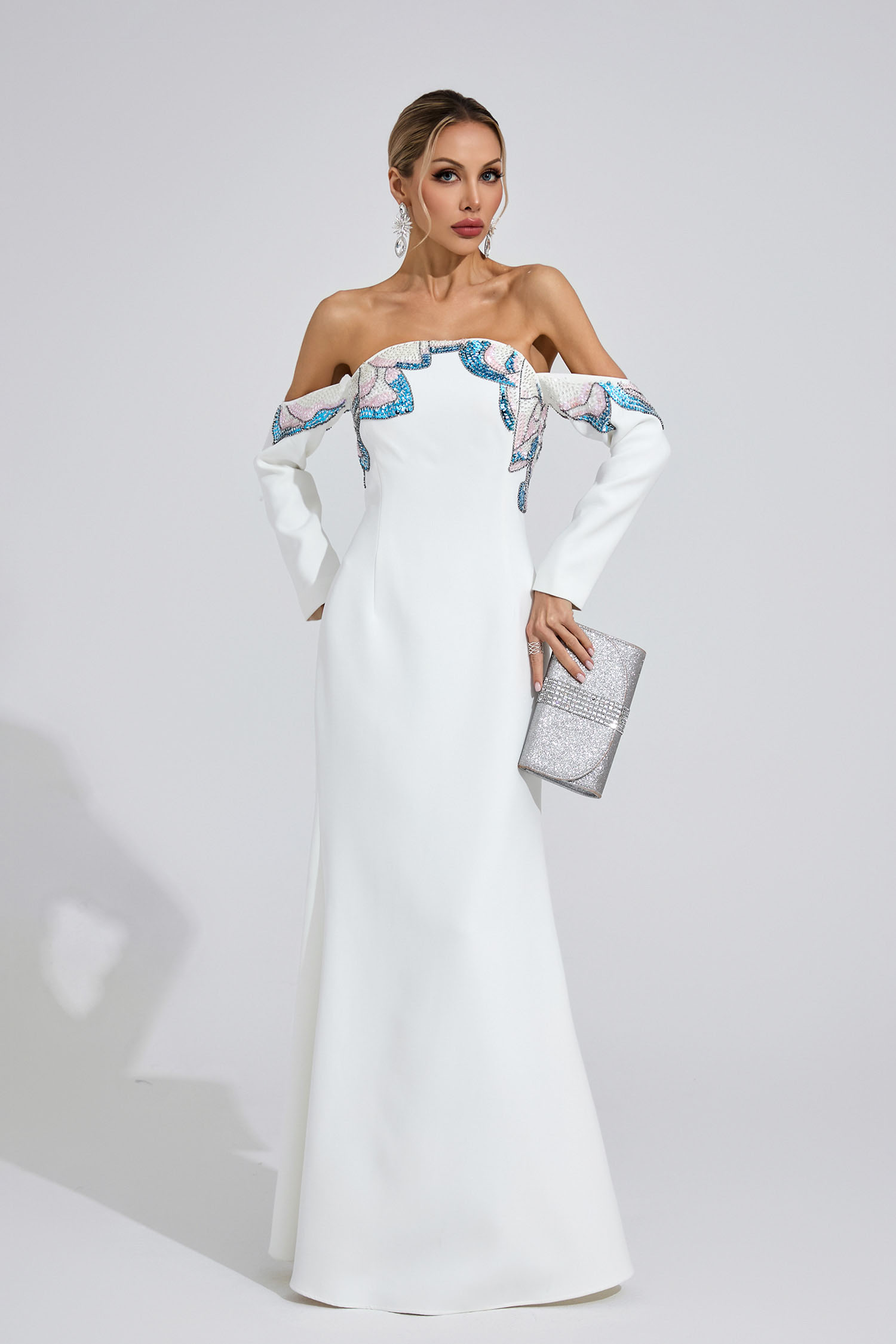 Catrin White Diamond Maxi Dress