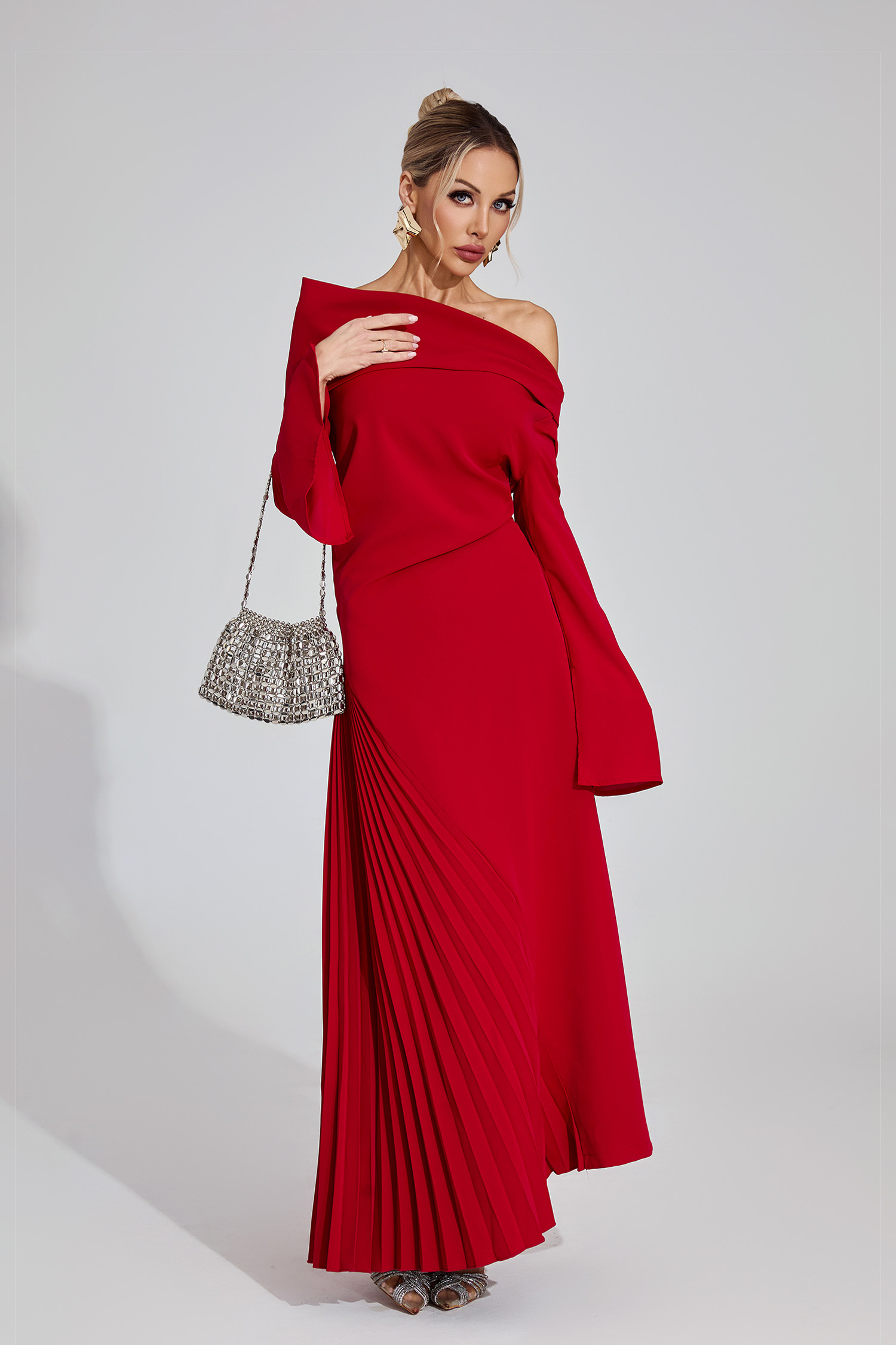 Celeste Red Asymmetric Maxi Dress