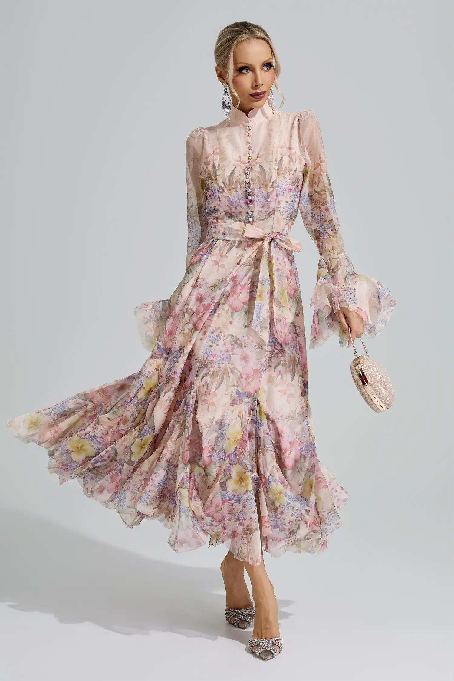 Ceres Apricot Floral Maxi Dress