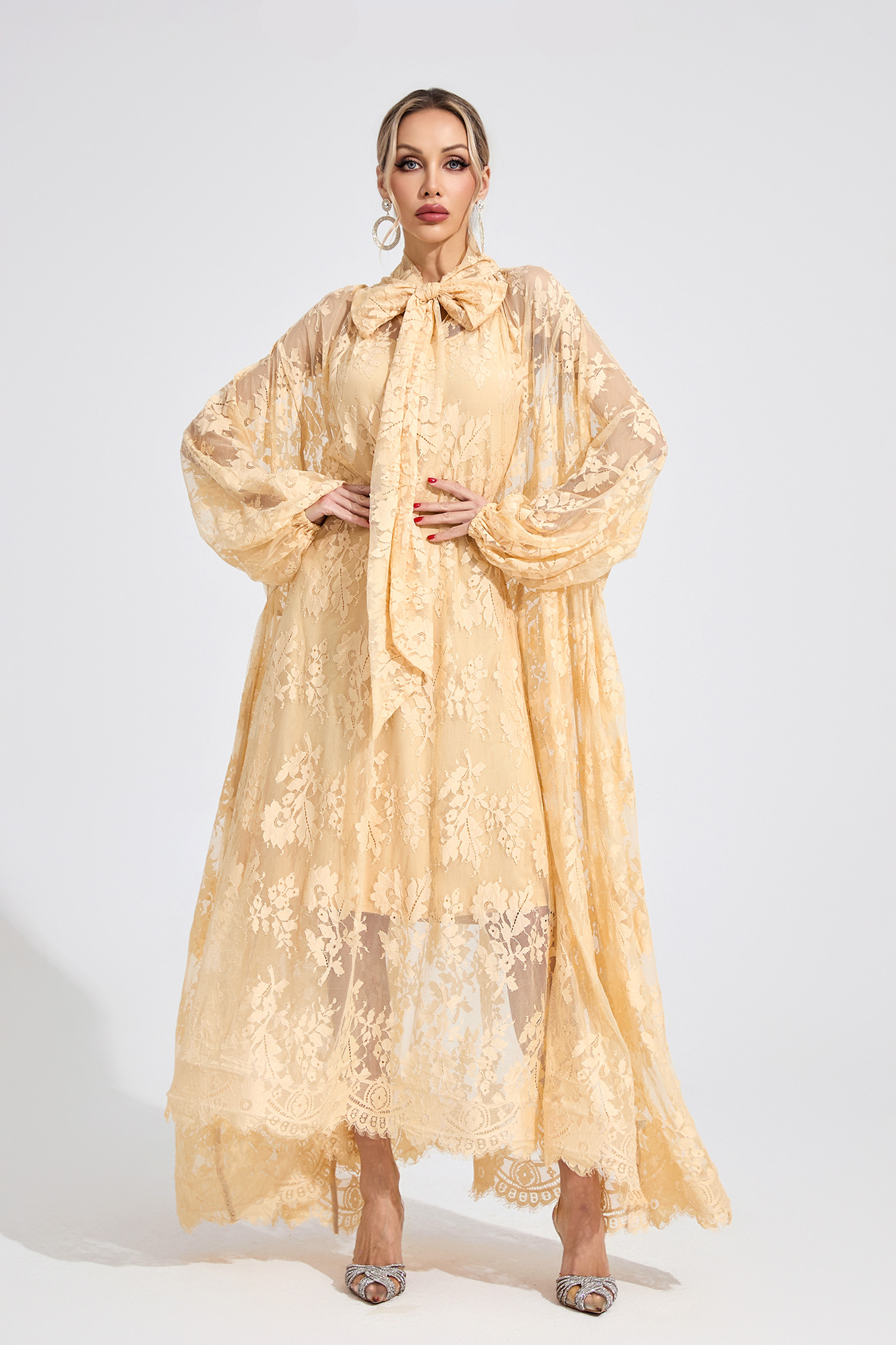 Ceridwen Apricot Embroidered Maxi Dress