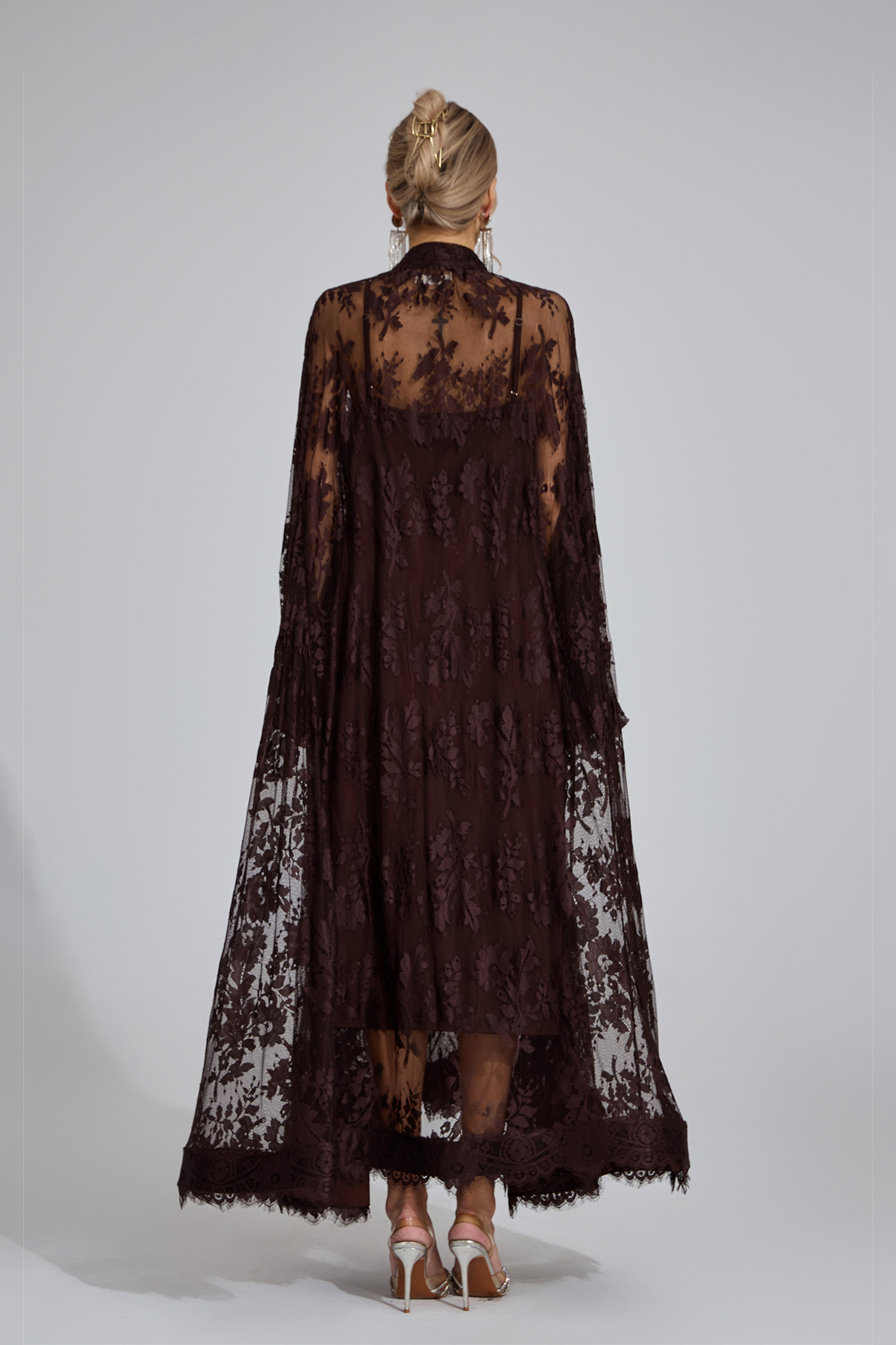 Ceridwen Dark Brown Embroidered Maxi Dress