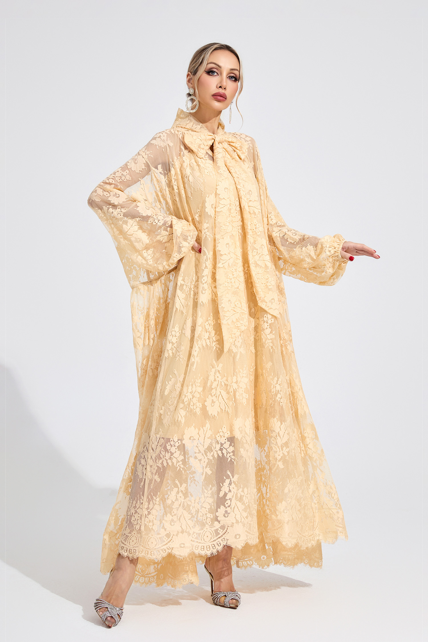 Ceridwen Apricot Embroidered Maxi Dress