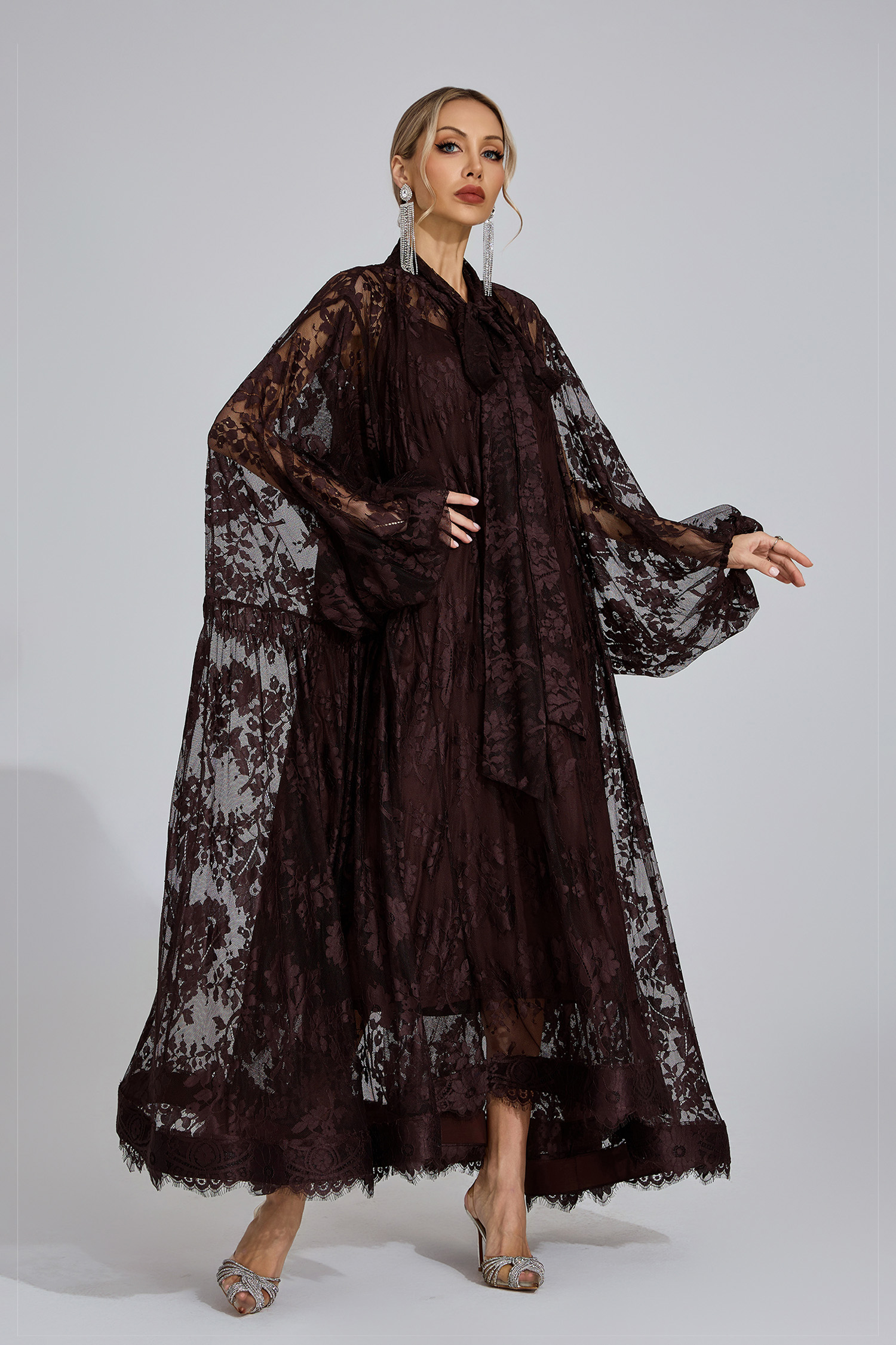 Ceridwen Dark Brown Embroidered Maxi Dress